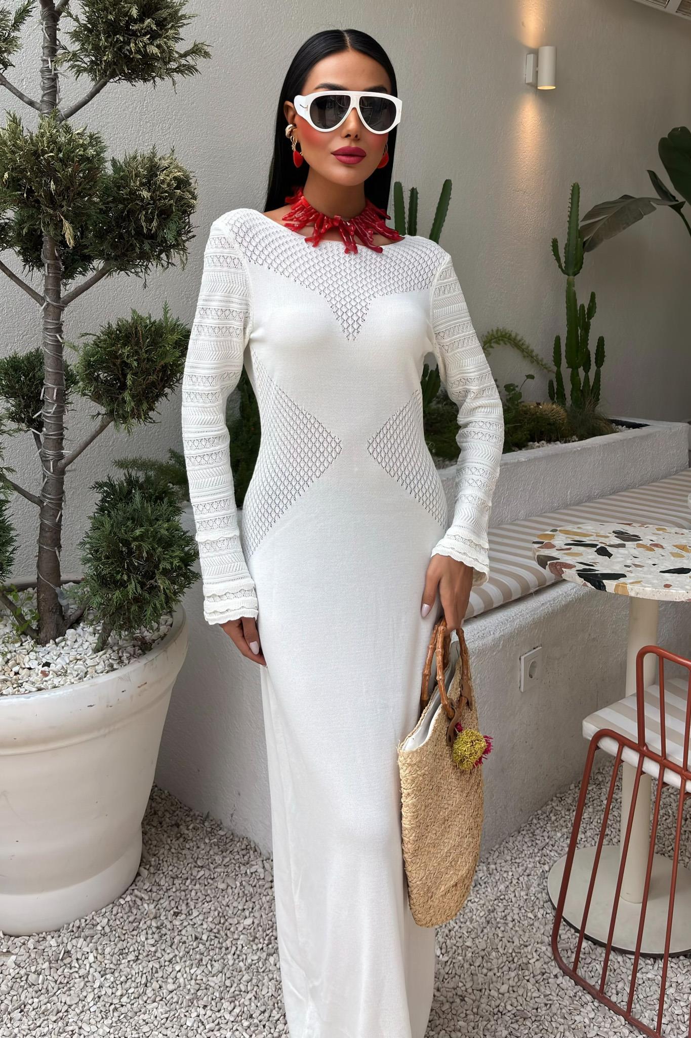 Ajur Detaylı Bisiklet Yaka Triko Elbise 2861 R1-D-K4