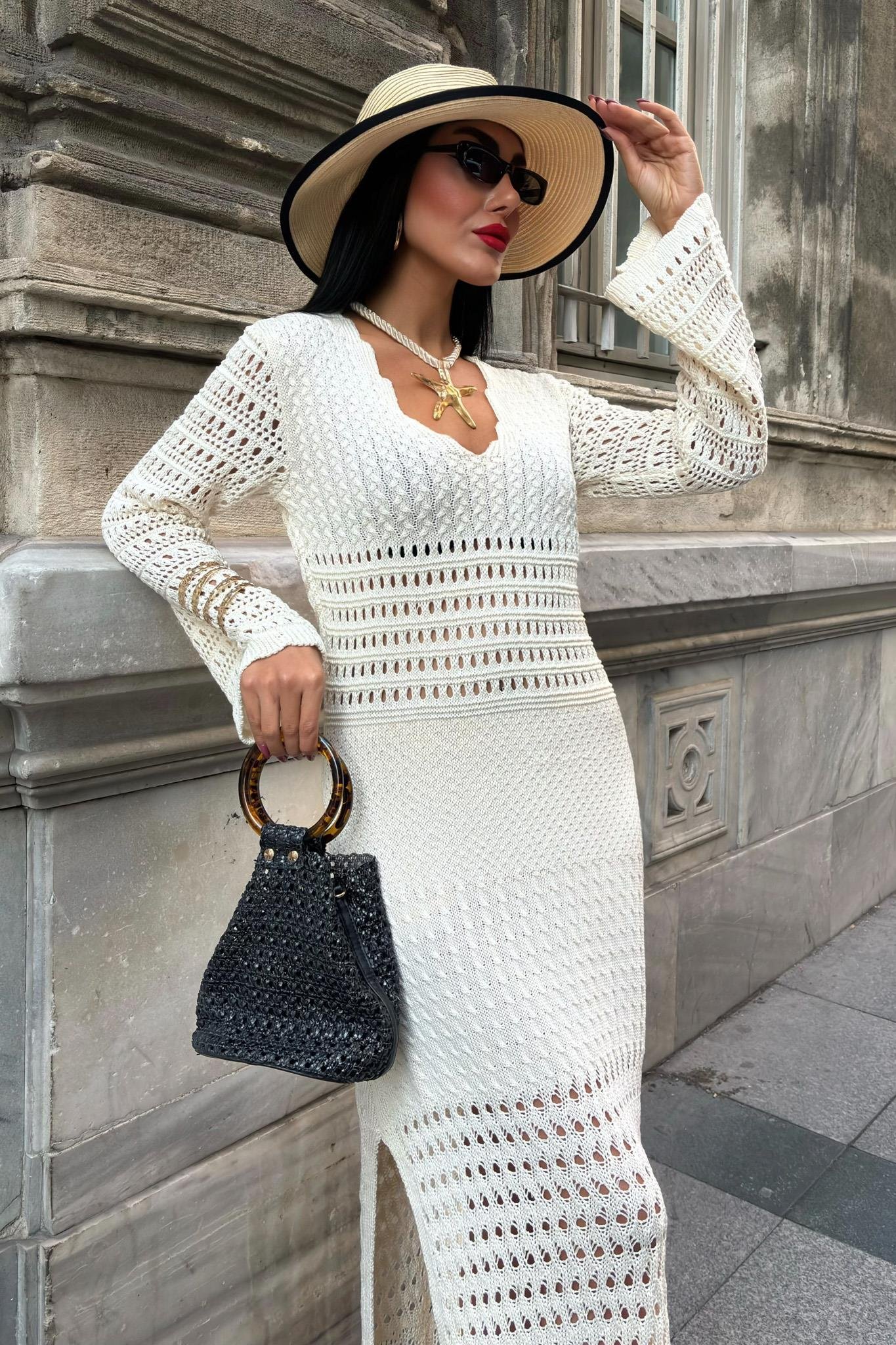 Ajur Detaylı İspanyol Kol Elbise 2840 R1-H-K3