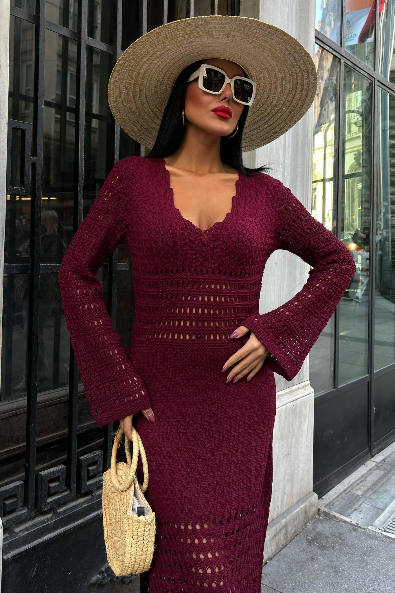 Ajur Detaylı İspanyol Kol Elbise 2840 R1-H-K3