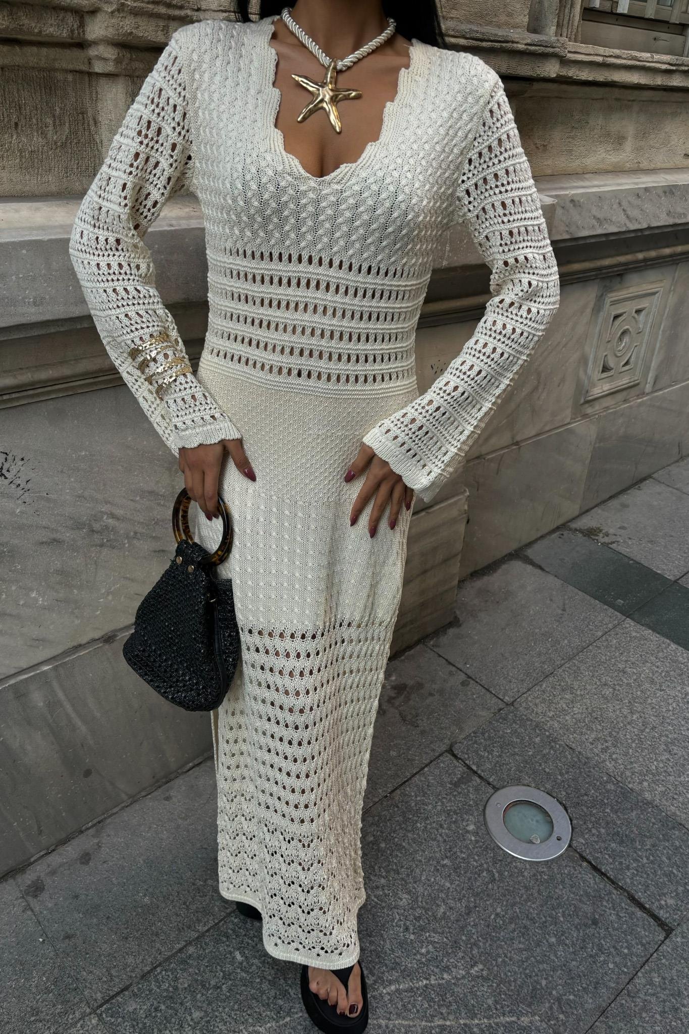 Ajur Detaylı İspanyol Kol Elbise 2840 R1-H-K3