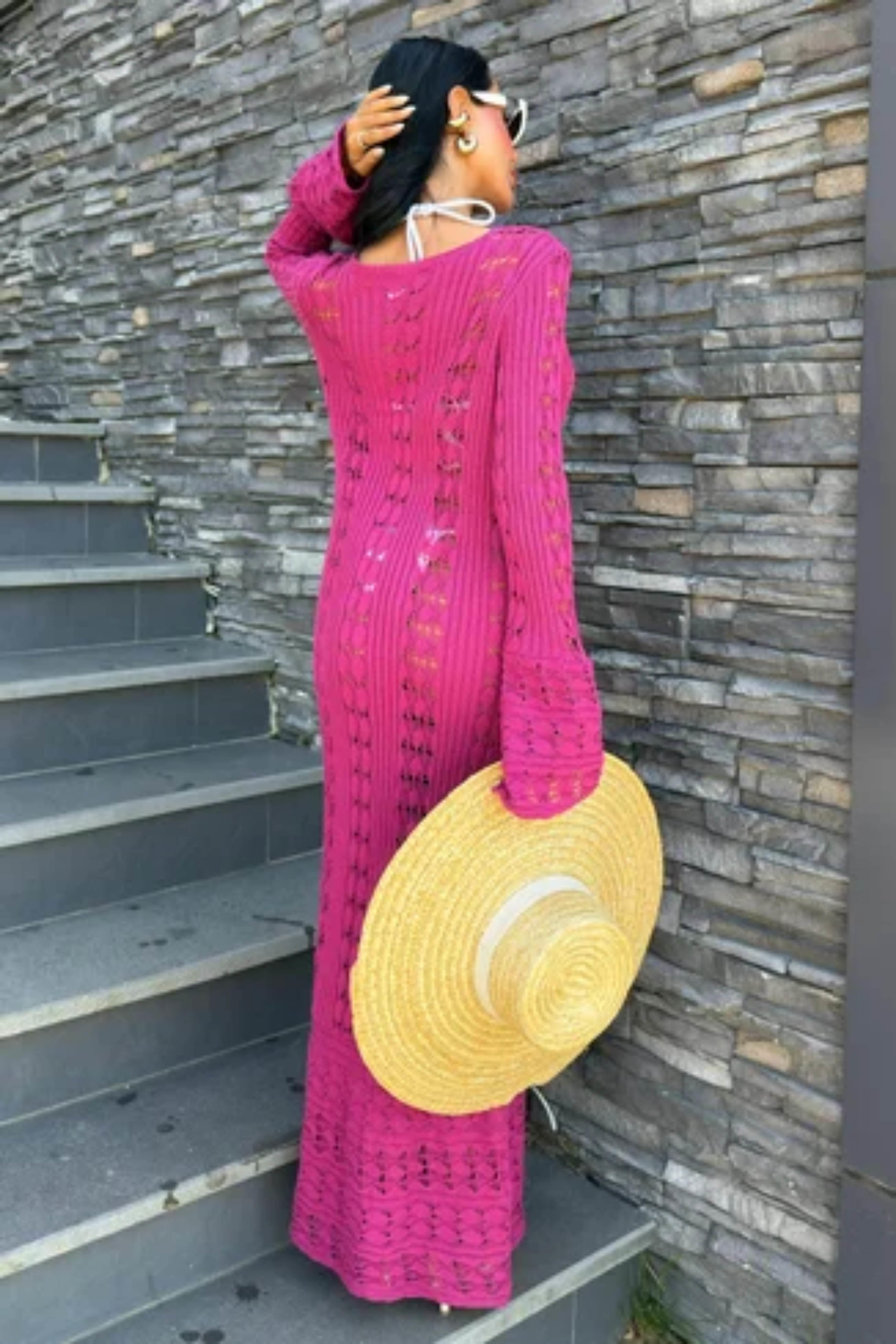 Ajur Uzun Düğmeli Triko Hırka 5181 R2-C-K5