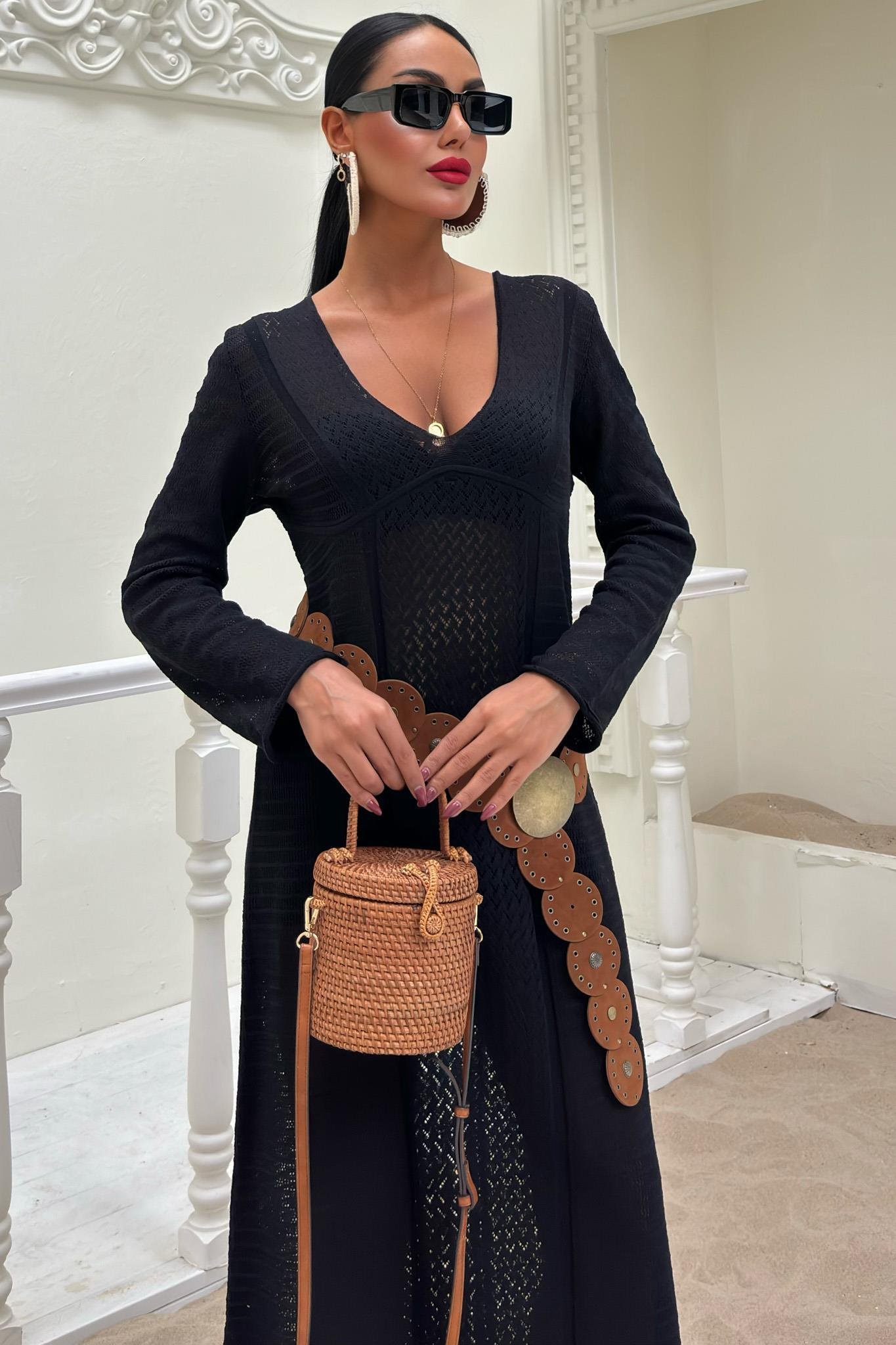 Ajurlu V Yaka Elbise 2851 R1-D-K2