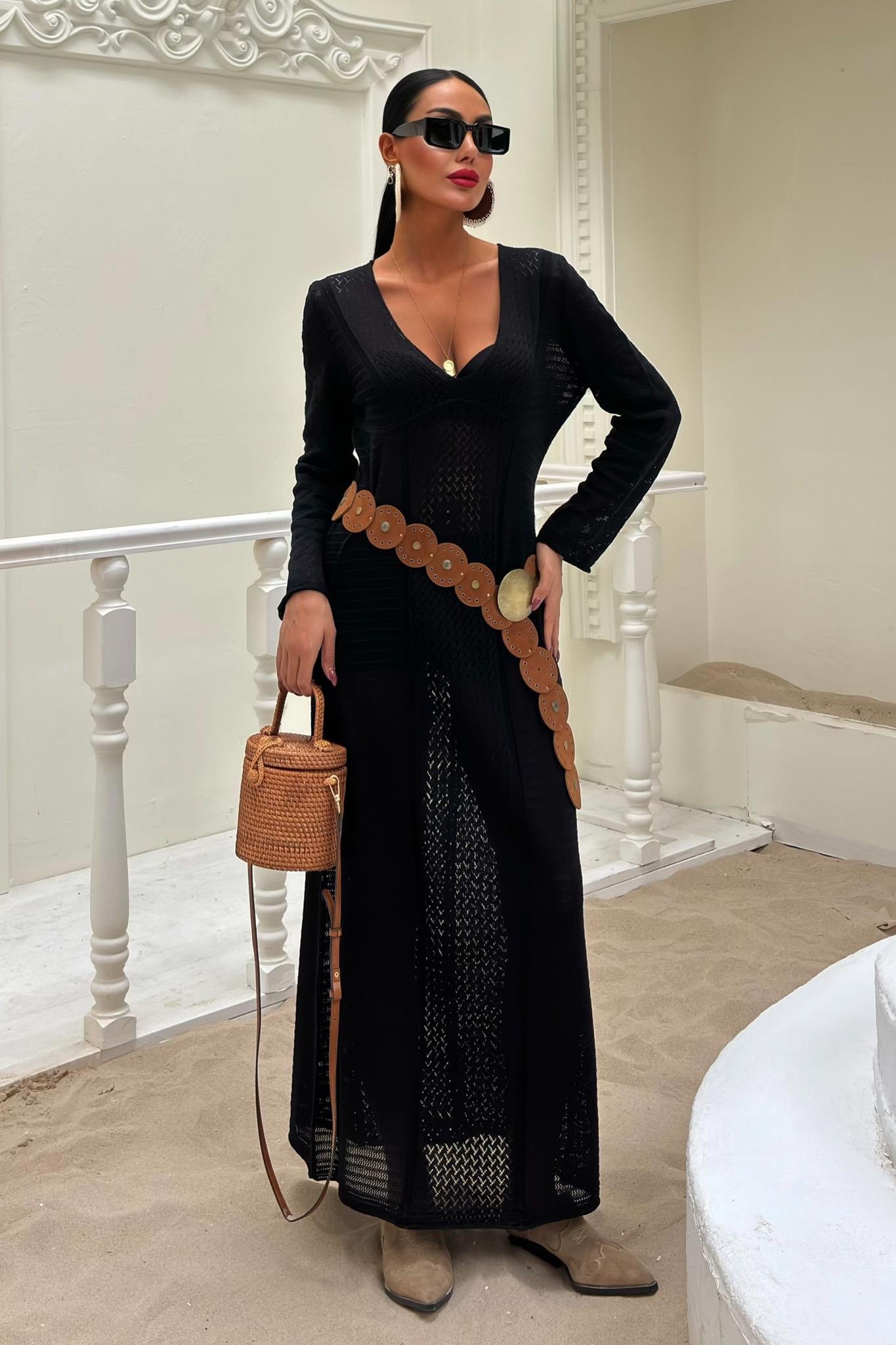 Ajurlu V Yaka Elbise 2851 R1-D-K2