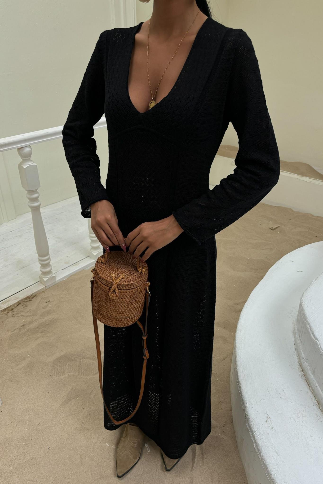 Ajurlu V Yaka Elbise 2851 R1-D-K2