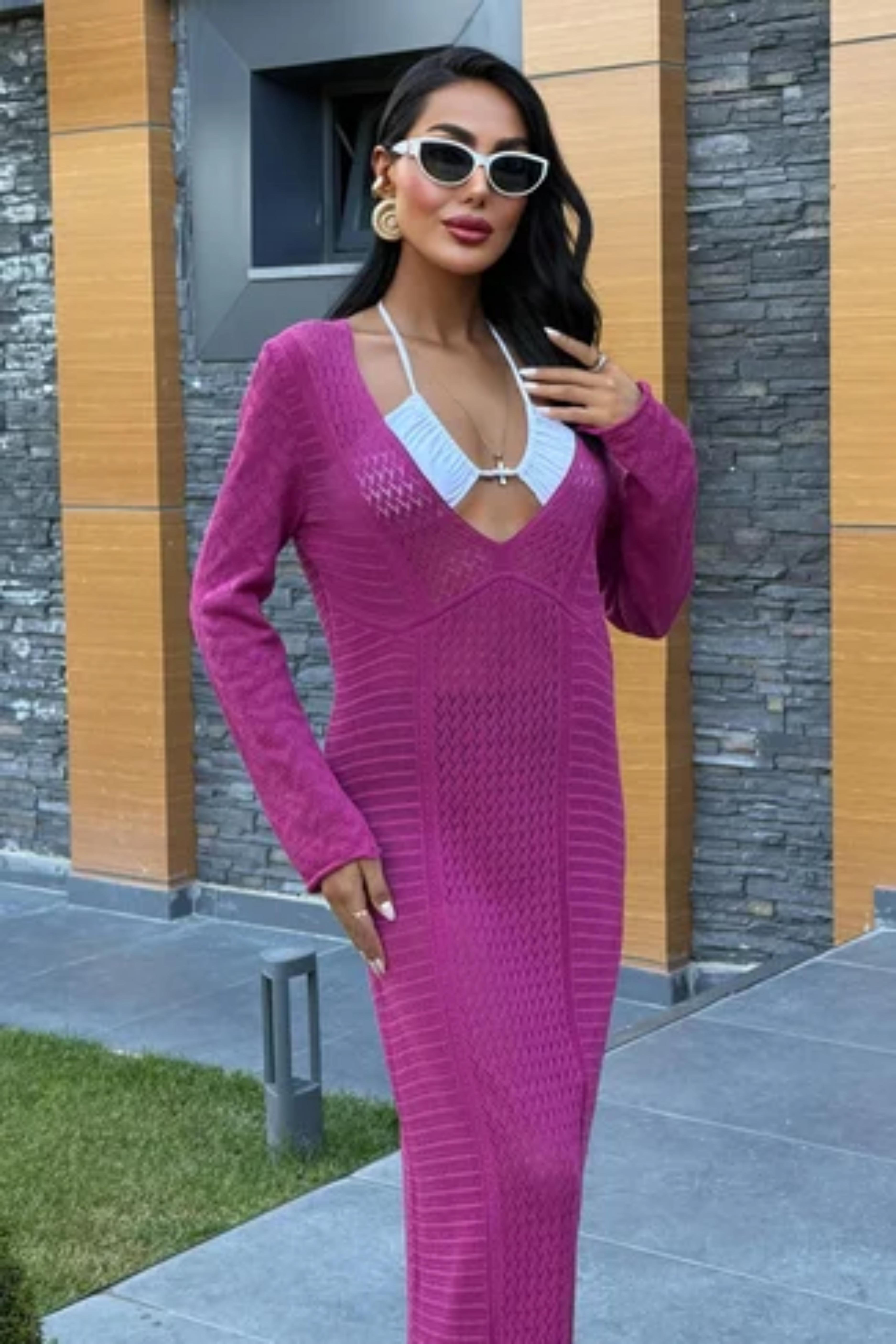 Ajurlu V Yaka Elbise 2851 R1-D-K2