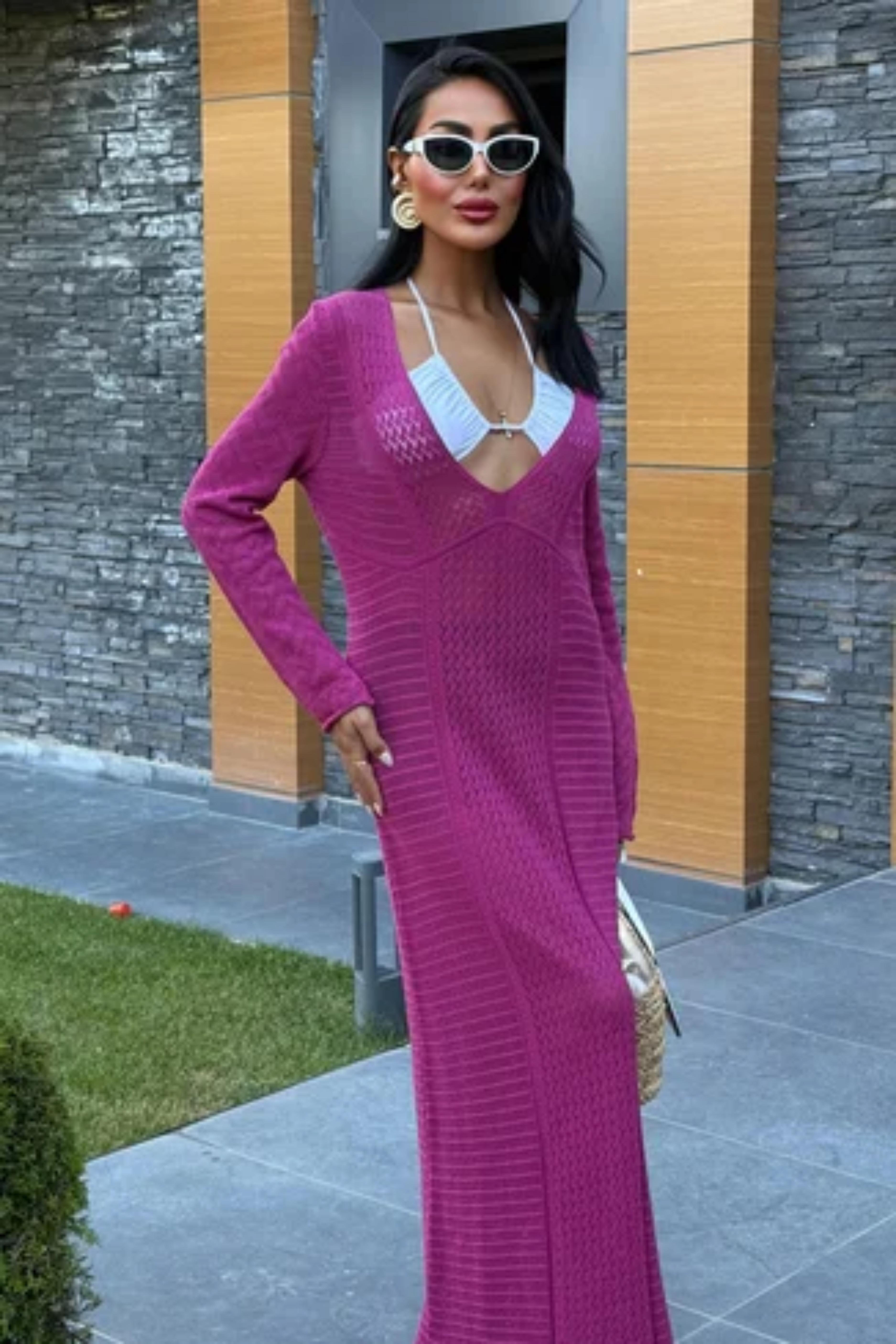 Ajurlu V Yaka Elbise 2851 R1-D-K2