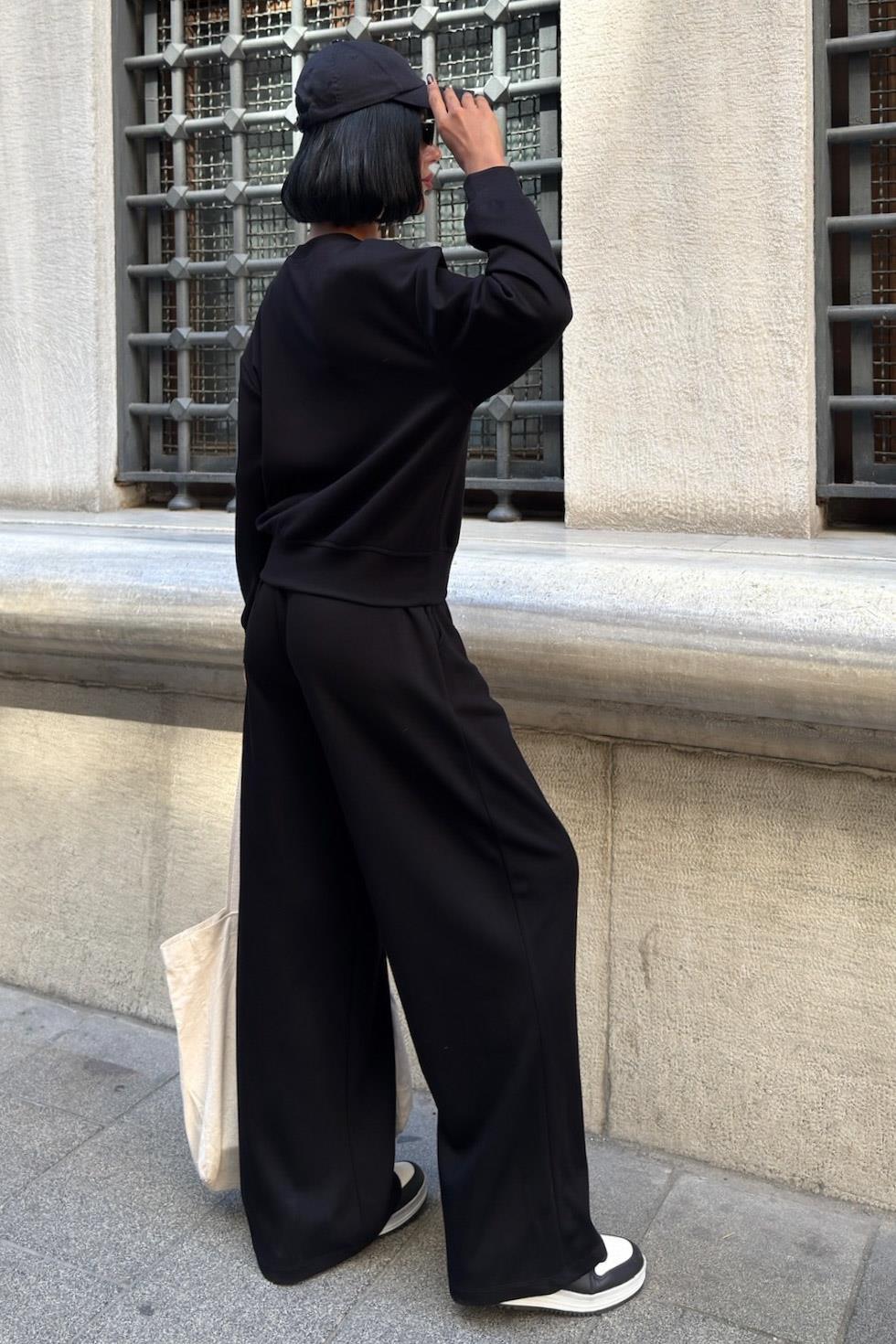 Aksesuarlı Deri Detaylı Şerit Pantolonlu Modal Takım 10241 R4-A-K1