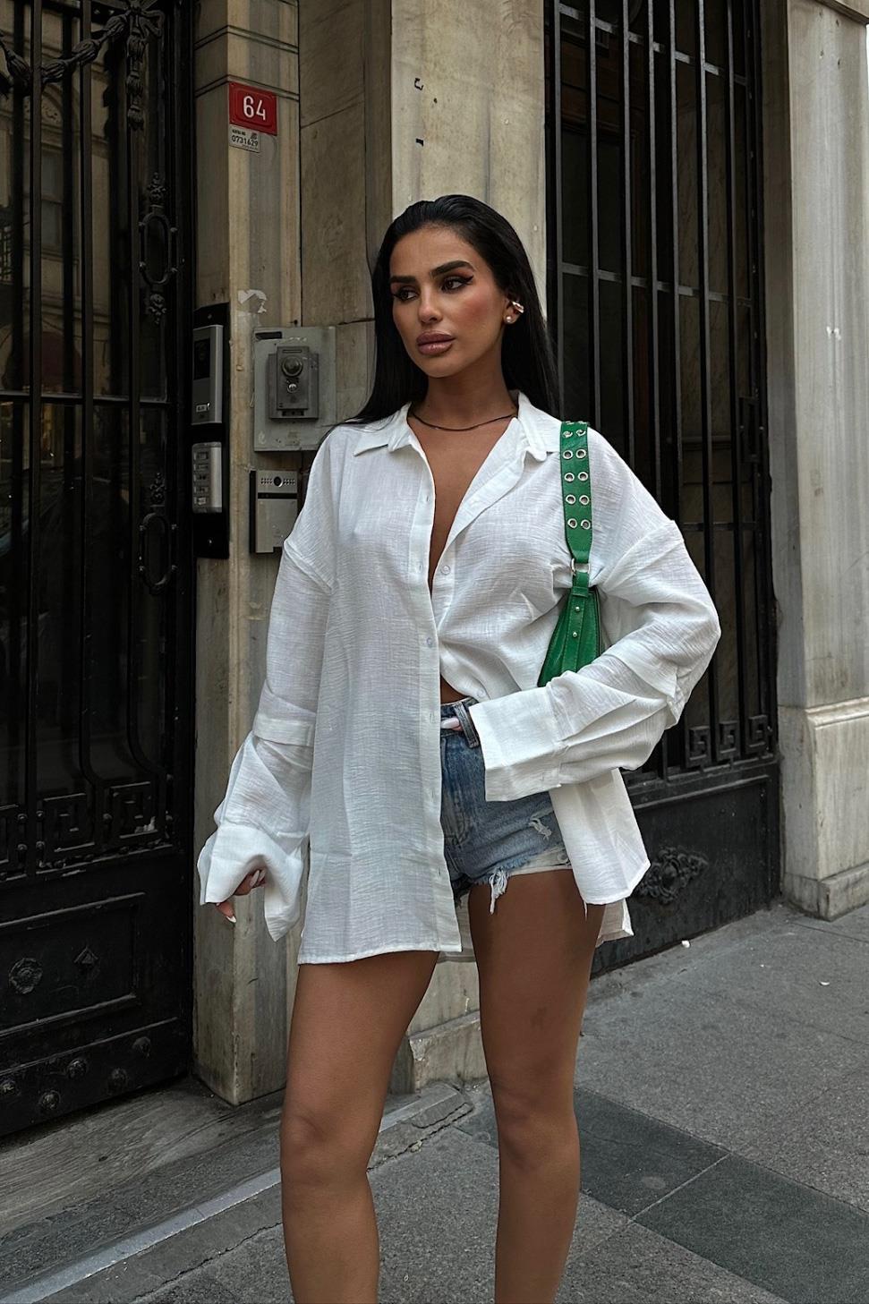 Alina Kol Cut Out Keten Gömlek 3252-08