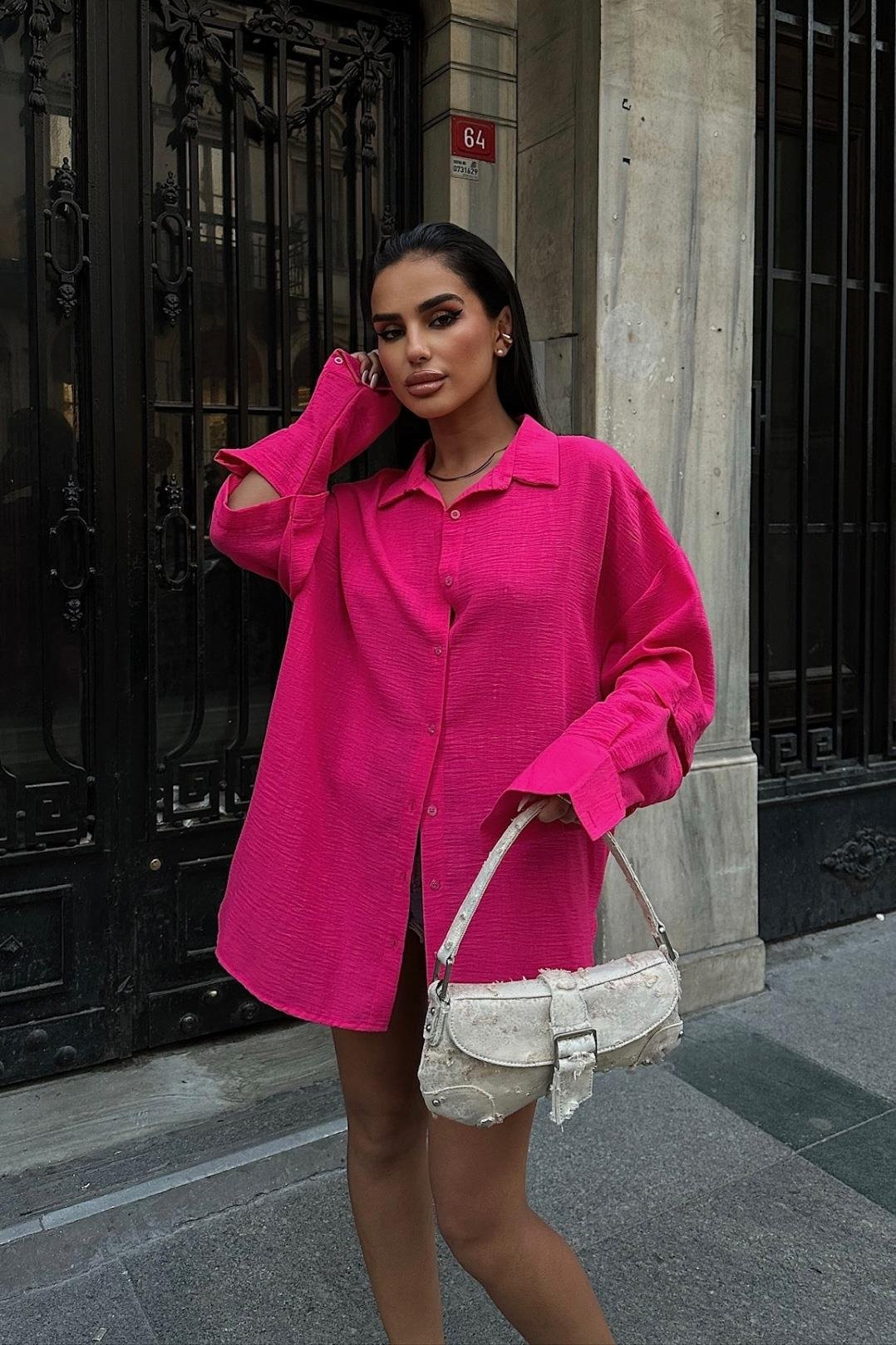 Alina Kol Cut Out Keten Gömlek 3252-08