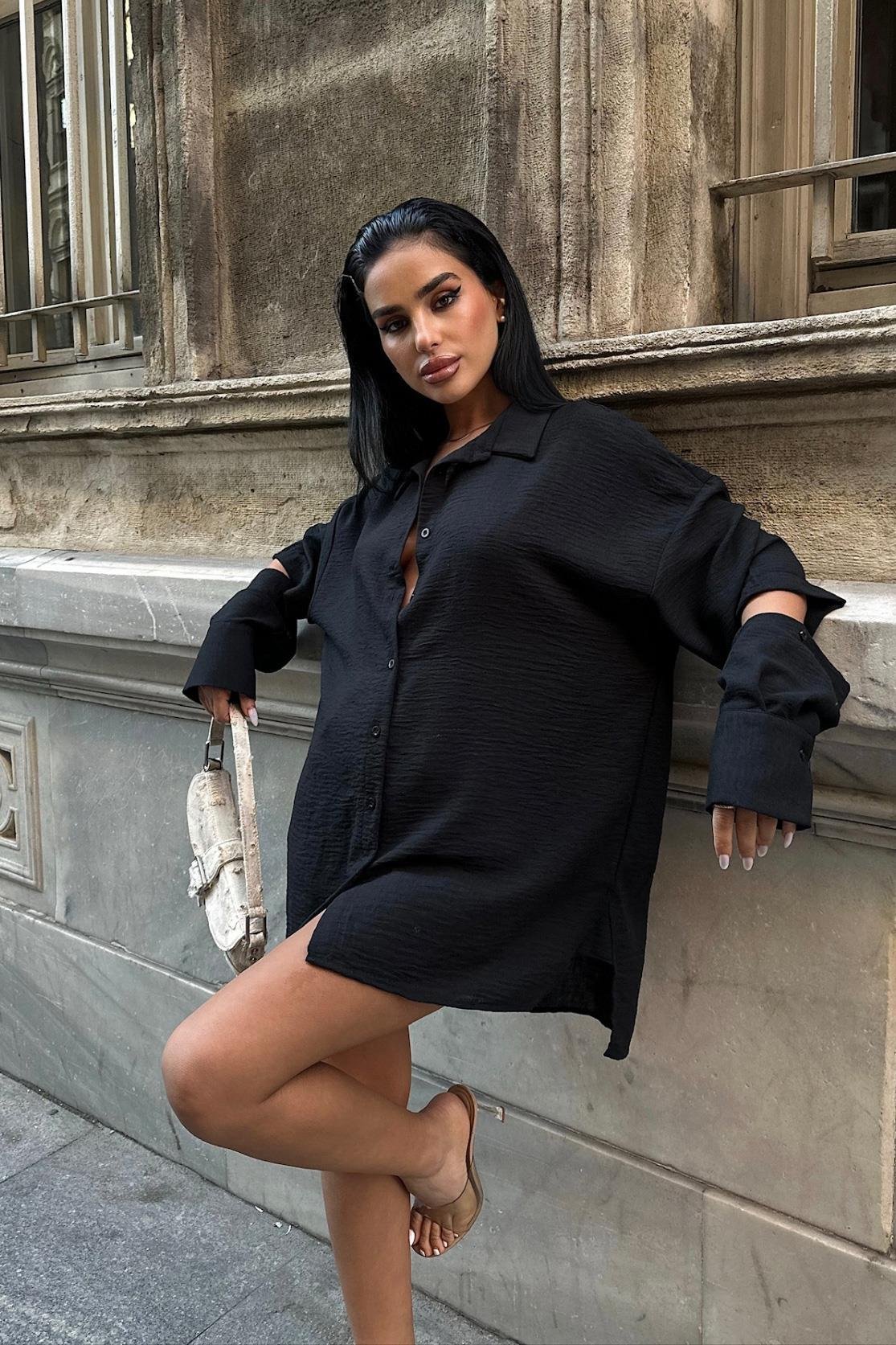 Alina Kol Cut Out Keten Gömlek 3252-08