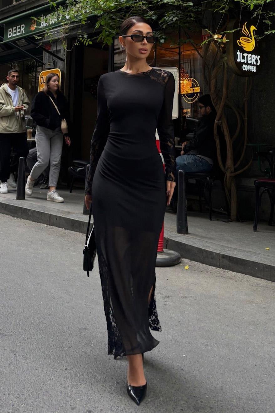 Almond Dantel Detaylı Tül Elbise 2659-8 R6-E-K3