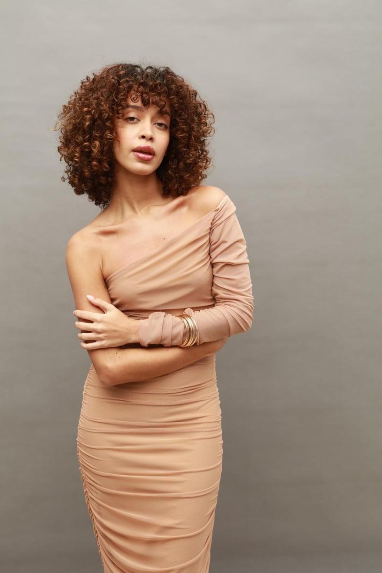 Aslabama Tek Kol Tül Elbise 2596-08