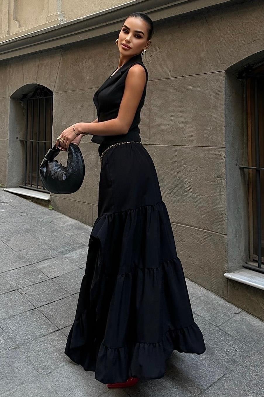 Audrey Fıfrlı Yırtmaç Detay Etek 4037 R6-I-K4