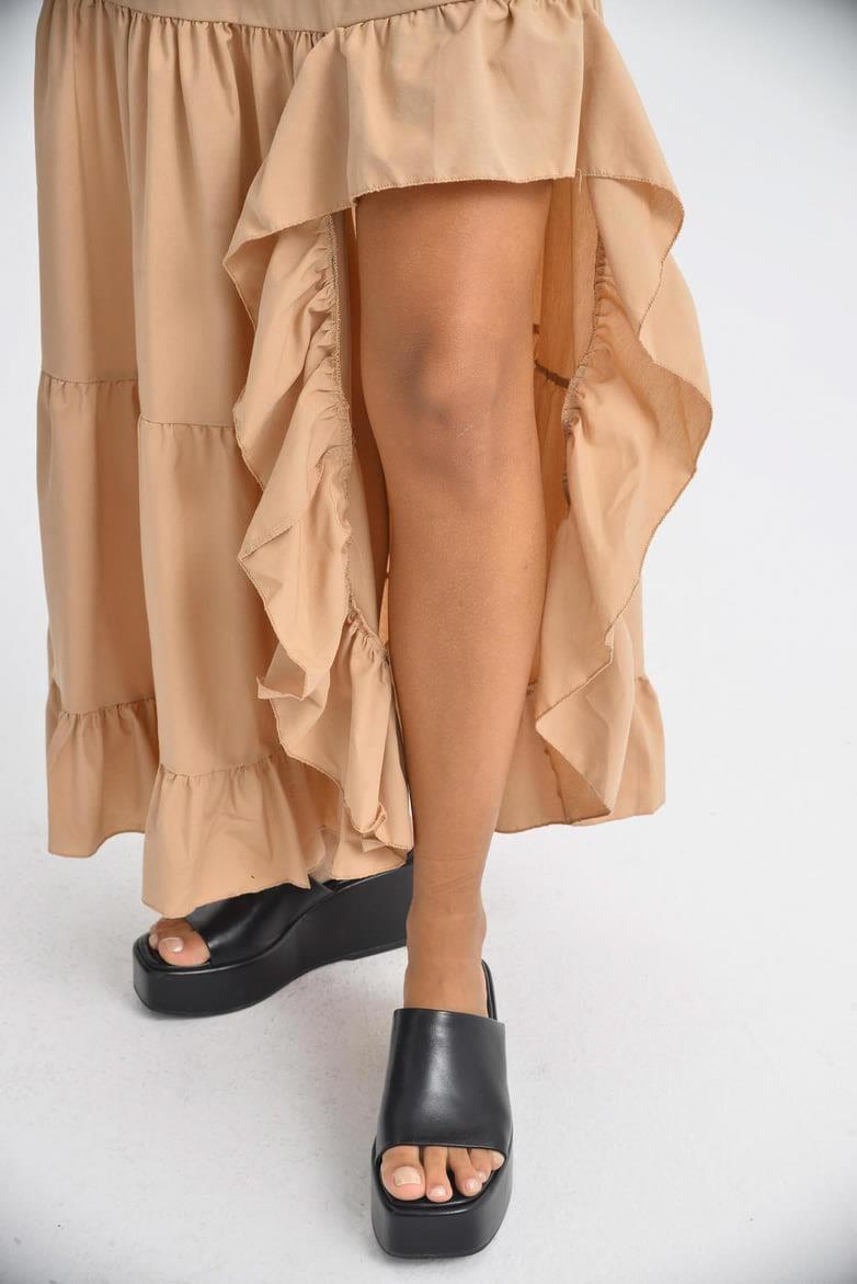 Audrey Fıfrlı Yırtmaç Detay Etek 4037 R6-I-K4