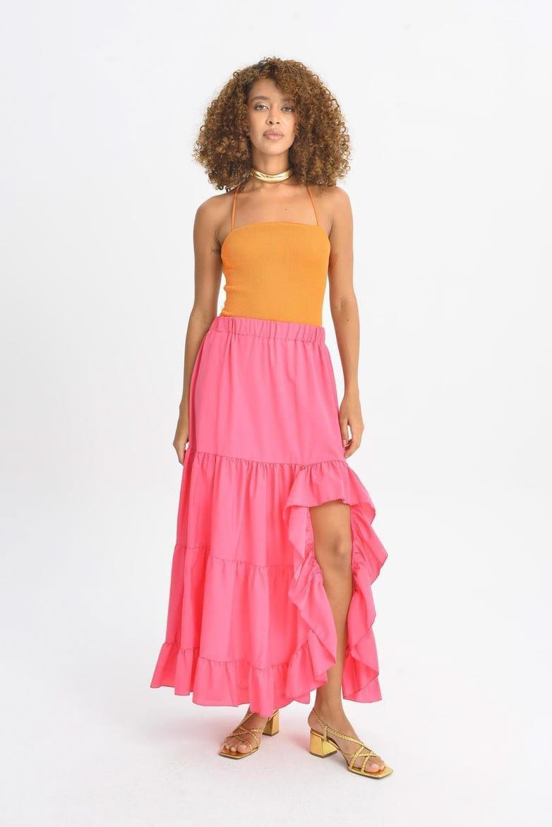 Audrey Fıfrlı Yırtmaç Detay Etek 4037 R6-I-K4