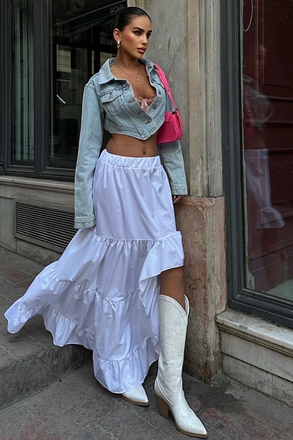 Audrey Fıfrlı Yırtmaç Detay Etek 4037 R6-I-K4