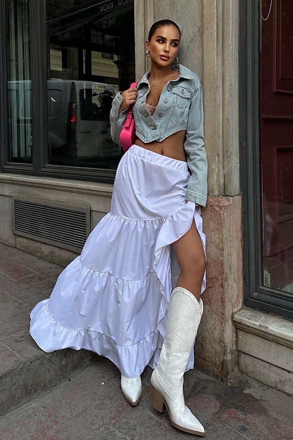 Audrey Fıfrlı Yırtmaç Detay Etek 4037 R6-I-K4