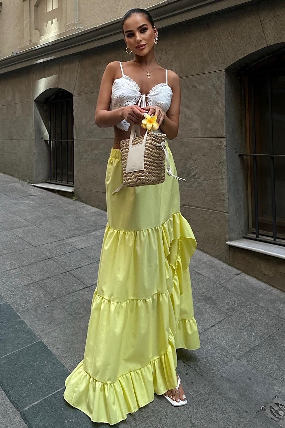 Audrey Fıfrlı Yırtmaç Detay Etek 4037 R6-I-K4