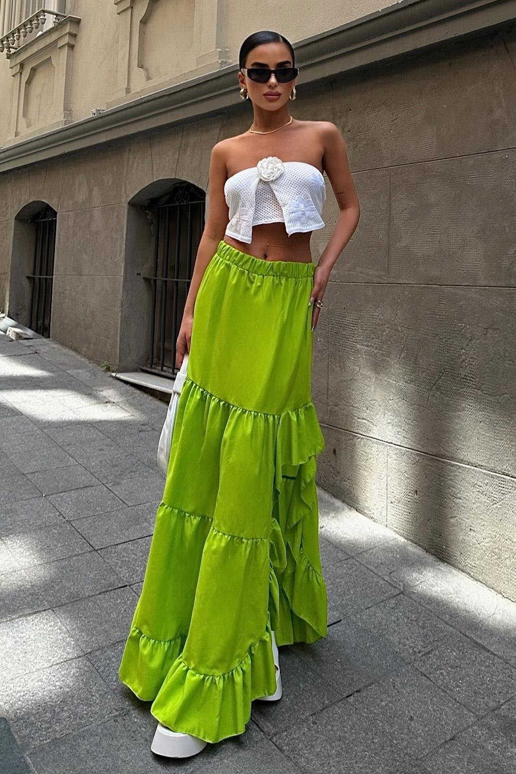 Audrey Fıfrlı Yırtmaç Detay Etek 4037 R6-I-K4