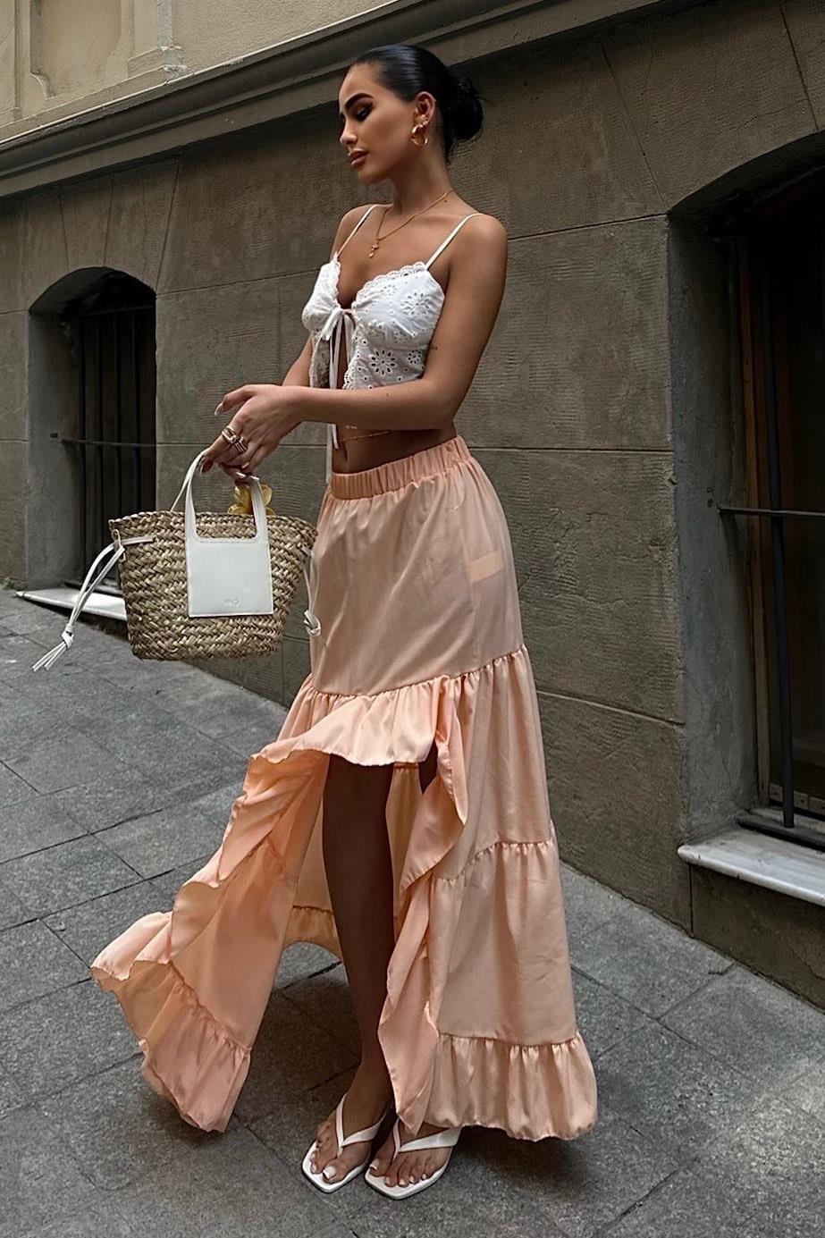 Audrey Fıfrlı Yırtmaç Detay Etek 4037 R6-I-K4