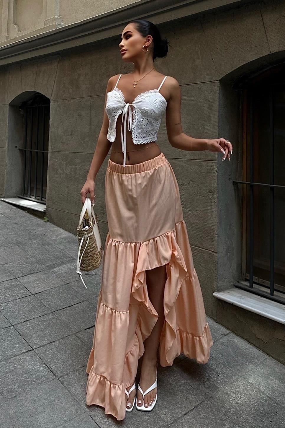 Audrey Fıfrlı Yırtmaç Detay Etek 4037 R6-I-K4