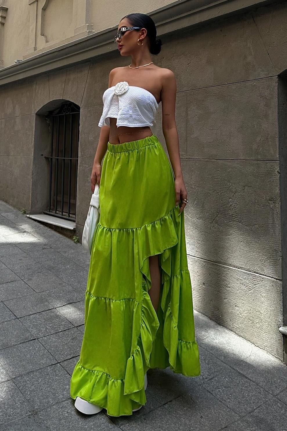 Audrey Fıfrlı Yırtmaç Detay Etek 4037 R6-I-K4