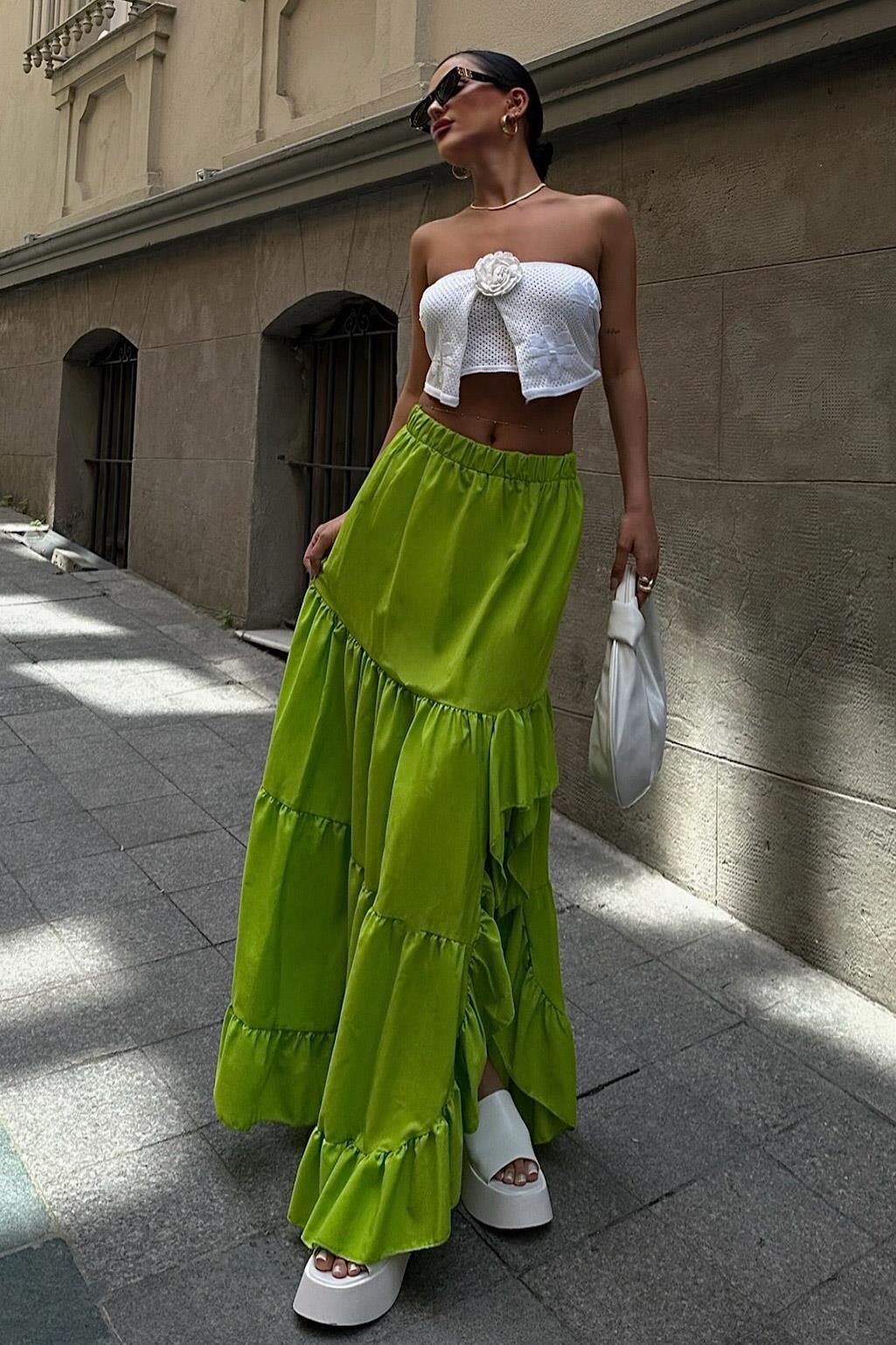 Audrey Fıfrlı Yırtmaç Detay Etek 4037 R6-I-K4