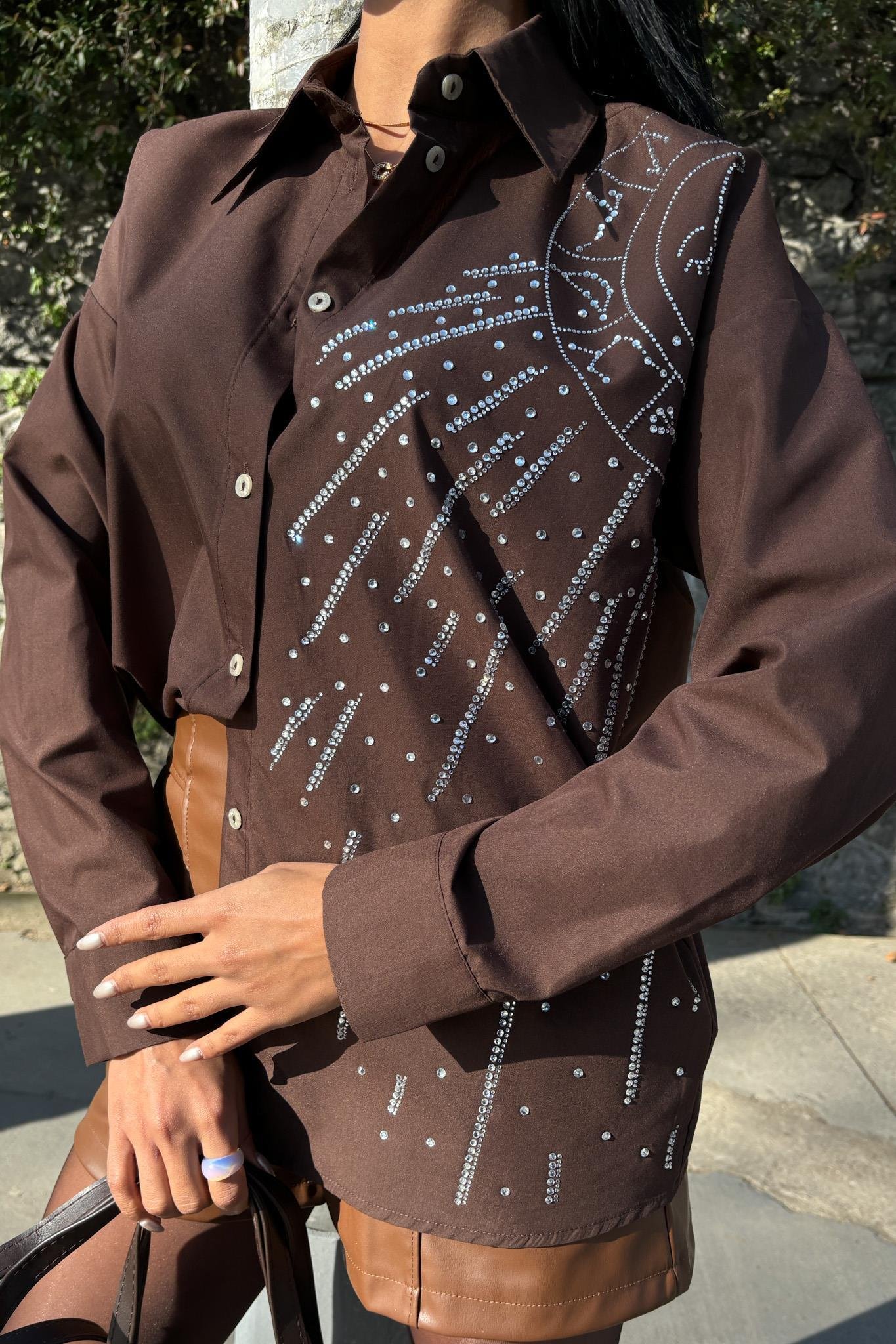 Ay Figürlü Taş İşlemeli Poplin Gömlek 3440 R10-B-K3