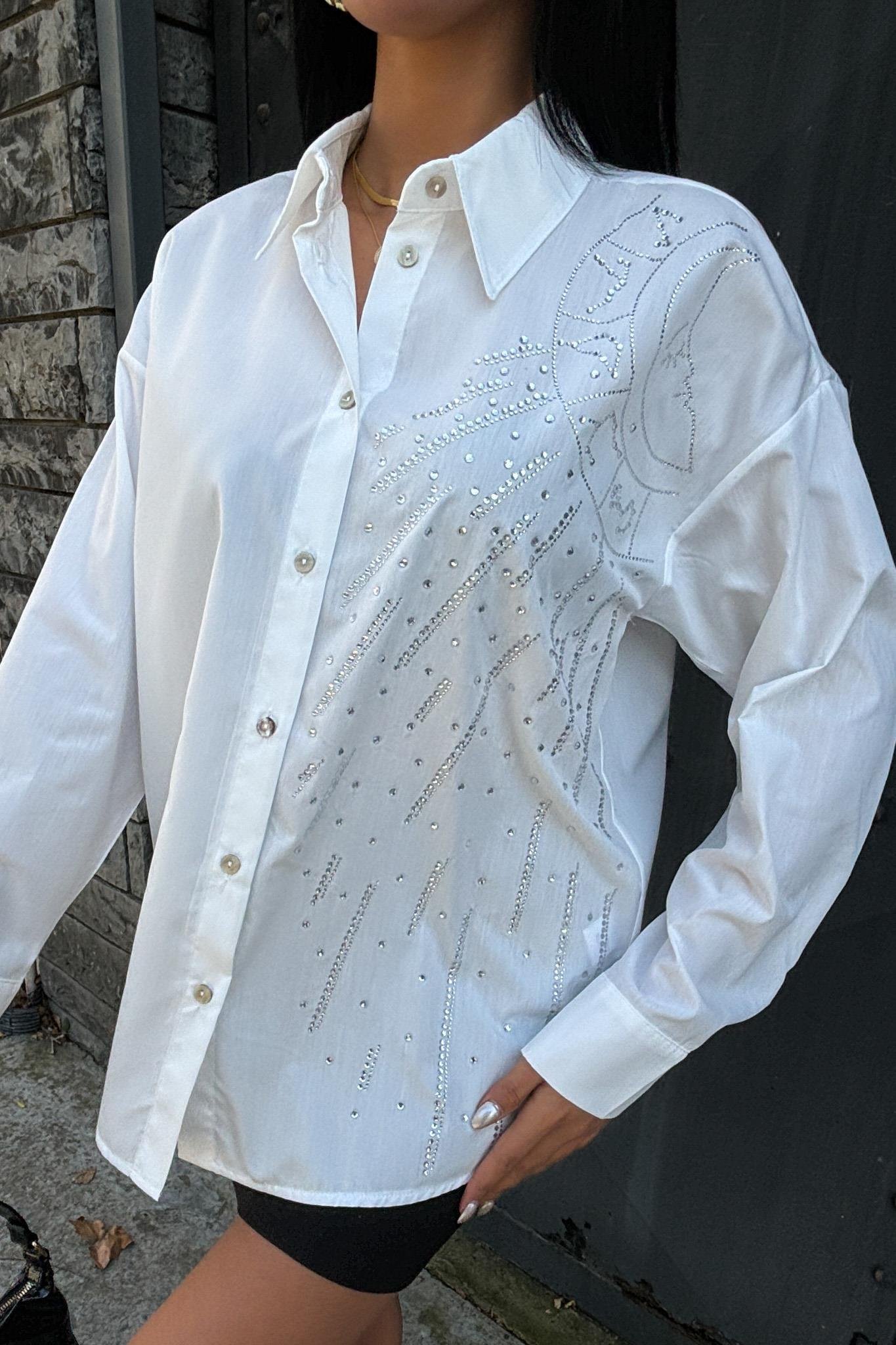 Ay Figürlü Taş İşlemeli Poplin Gömlek 3440 R10-B-K3