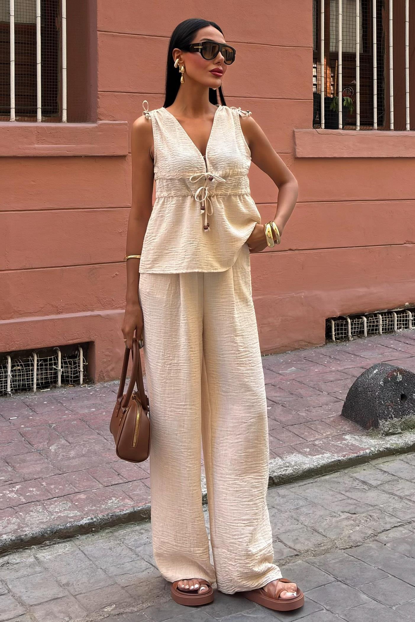 Bağlama Detaylı Bohem Keten Takım 10205 R8-A-K2