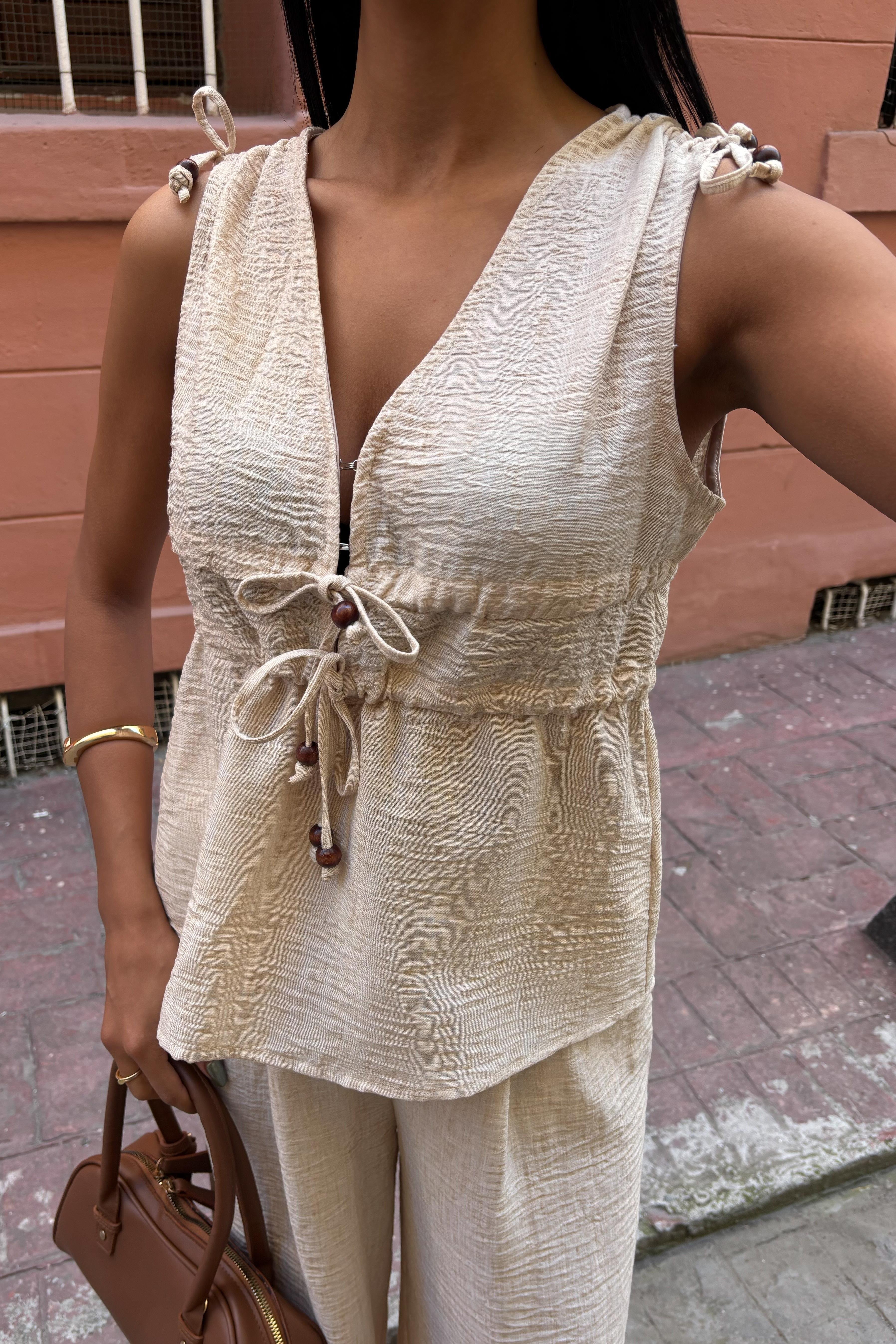 Bağlama Detaylı Bohem Keten Takım 10205 R8-A-K2