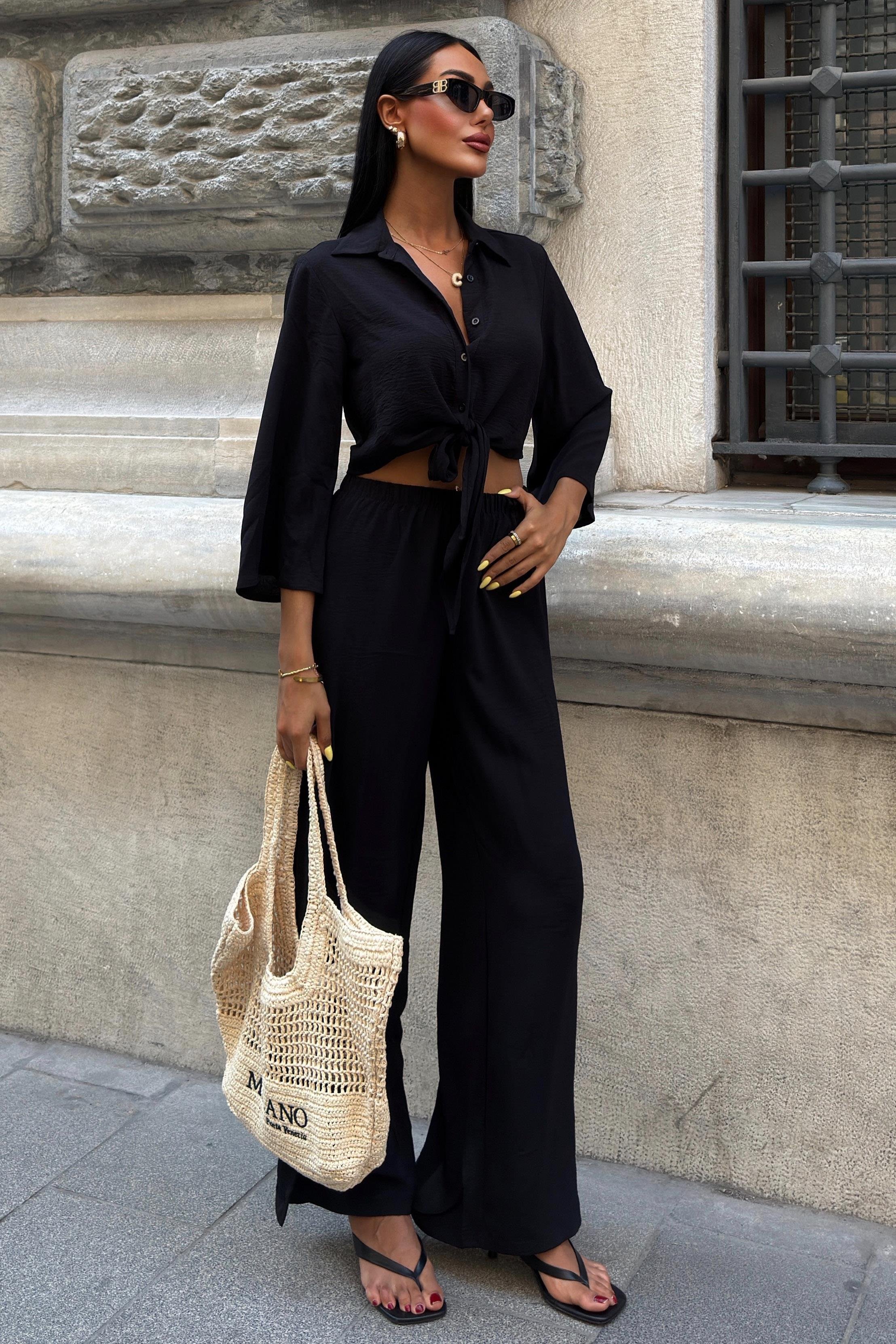 Bağlamalı Gömlek ve Yırtmaç Pantolonlu Ayrobin Takım 10179 R8-J-K3