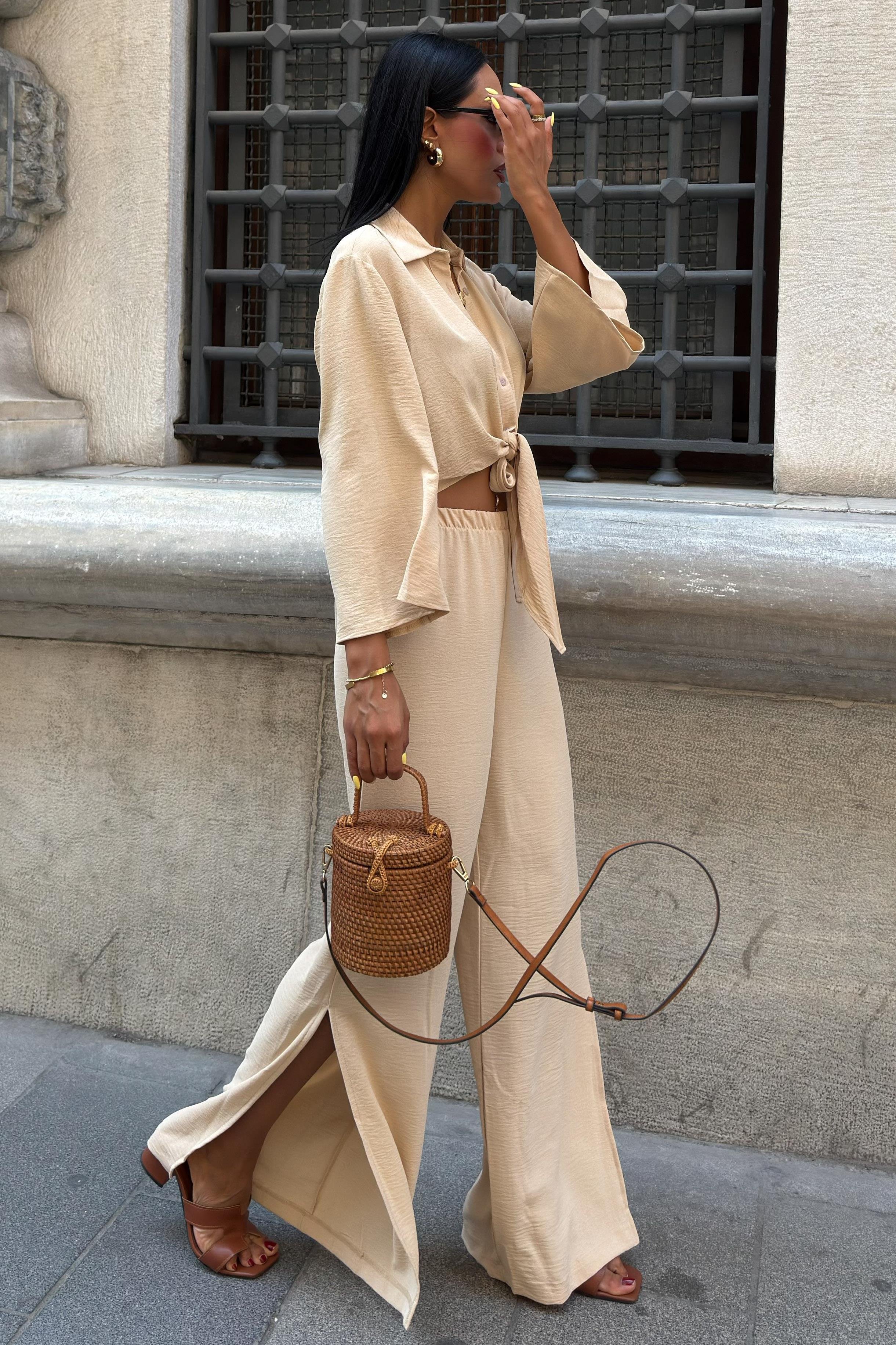 Bağlamalı Gömlek ve Yırtmaç Pantolonlu Ayrobin Takım 10179 R8-J-K3