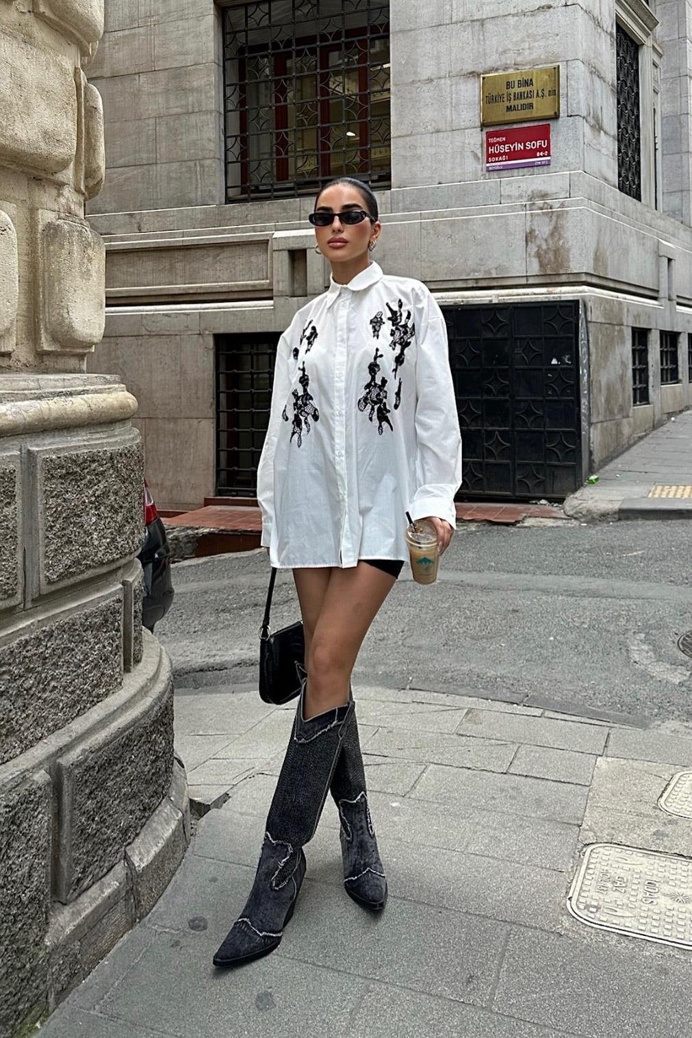 Bailey Dantel Nakışlı Gömlek 3386-08 R6-D-K4