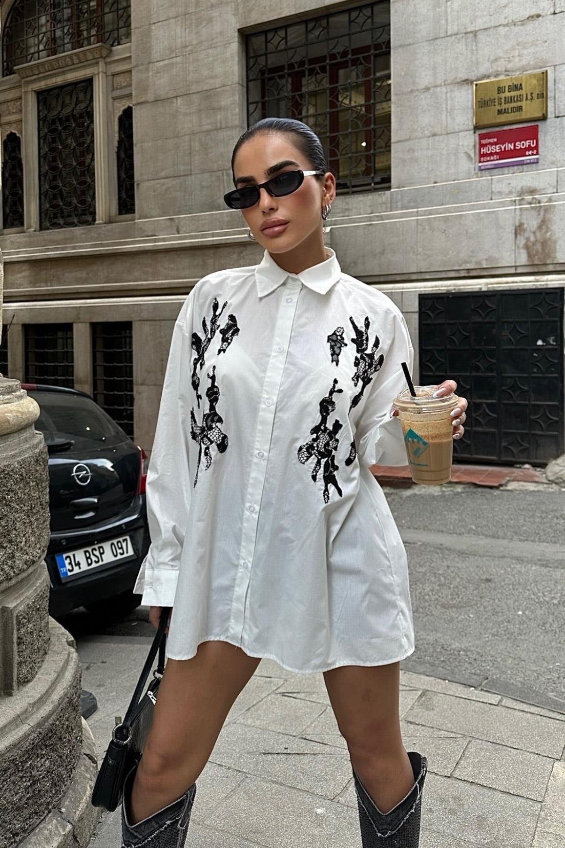 Bailey Dantel Nakışlı Gömlek 3386-08 R6-D-K4