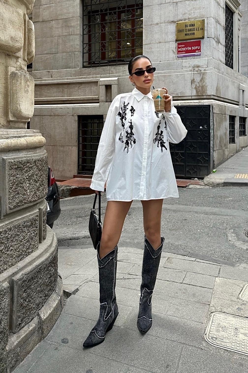 Bailey Dantel Nakışlı Gömlek 3386-08 R6-D-K4