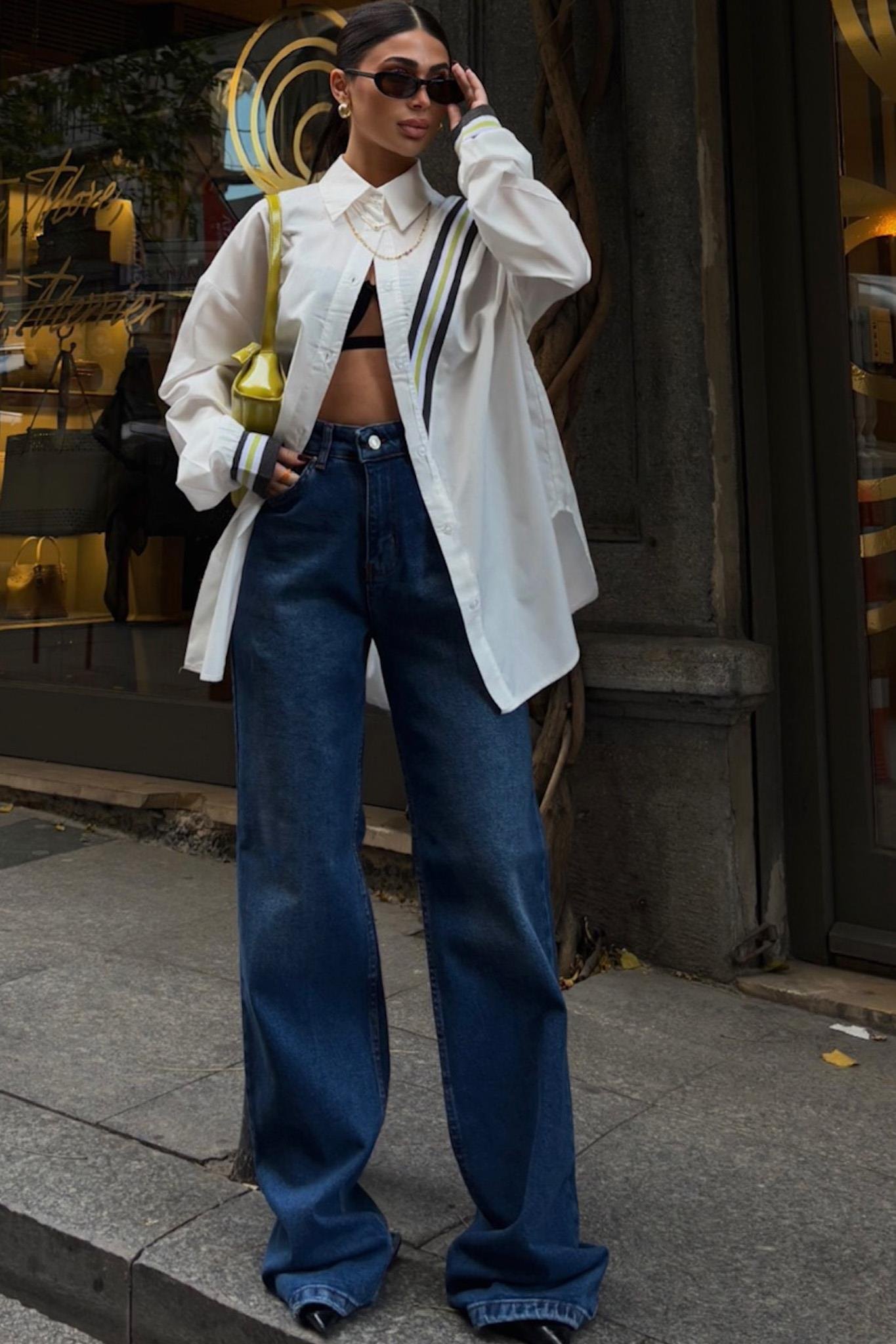 Bant Detaylı Oversize Poplin Gömlek 3436 R6-F-K3