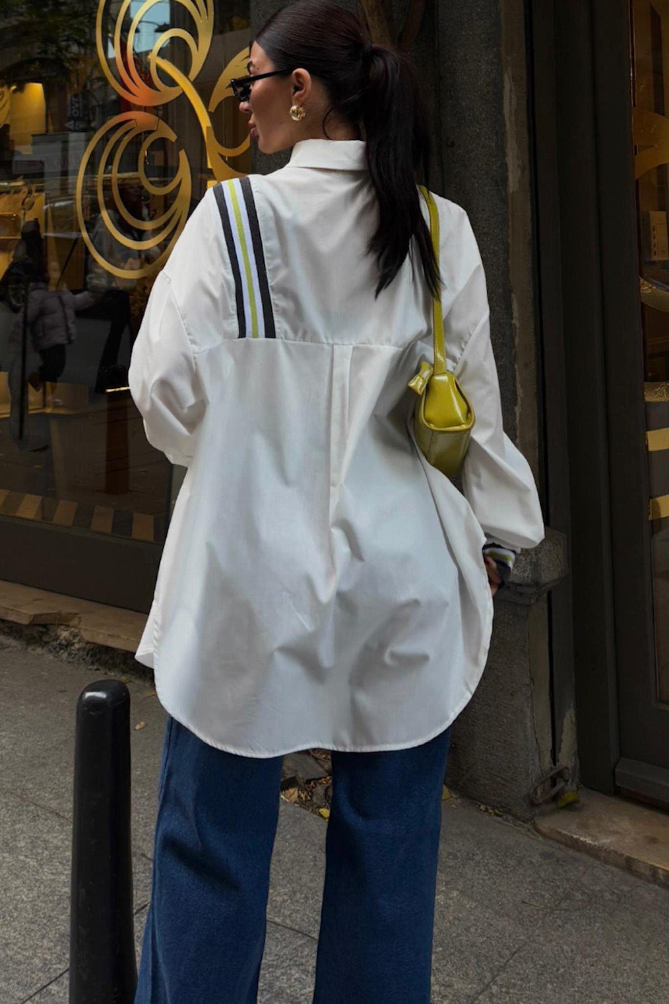 Bant Detaylı Oversize Poplin Gömlek 3436 R6-F-K3