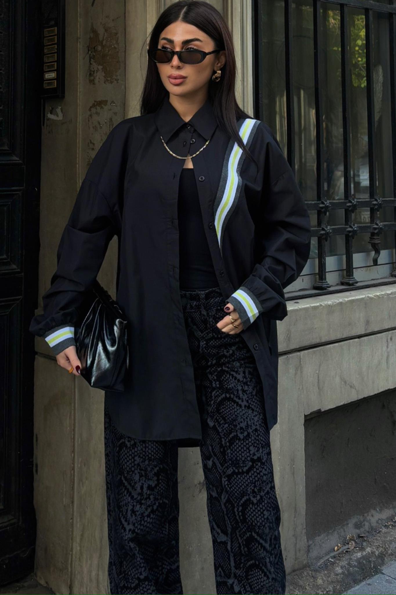 Bant Detaylı Oversize Poplin Gömlek 3436 R6-F-K3