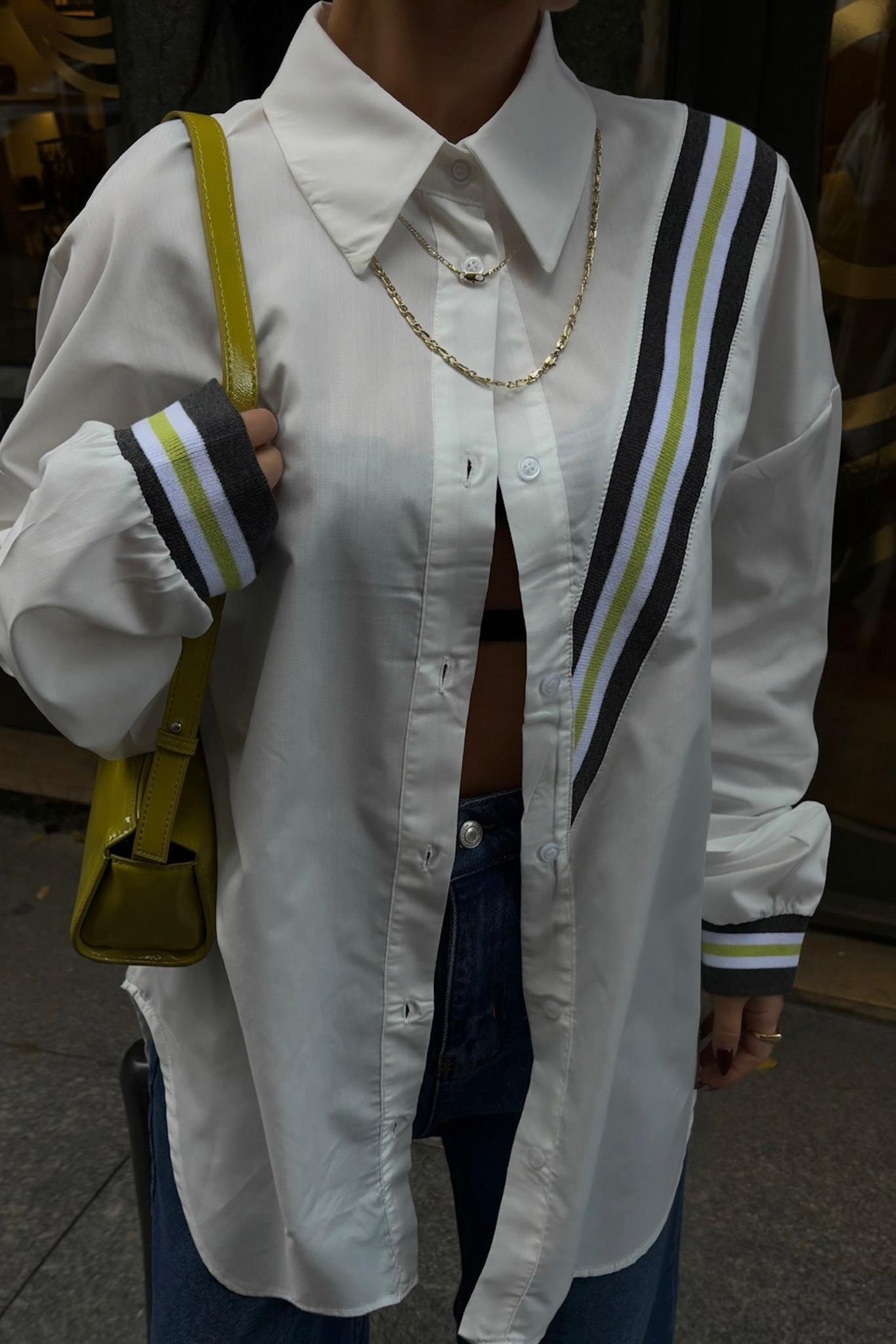 Bant Detaylı Oversize Poplin Gömlek 3436 R6-F-K3