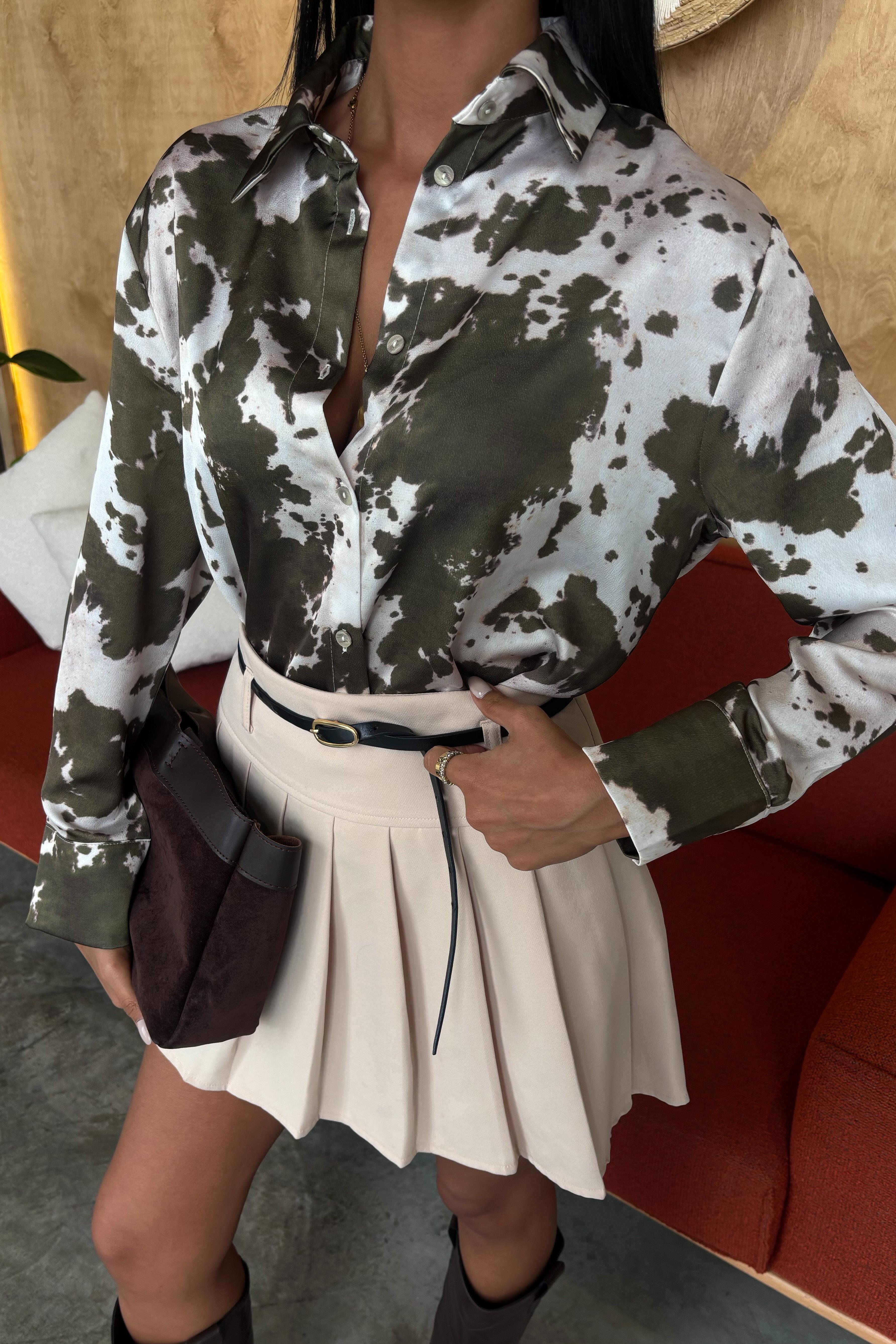 Batik Desenli Chanel Saten Gömlek 3467 R9-D-K3