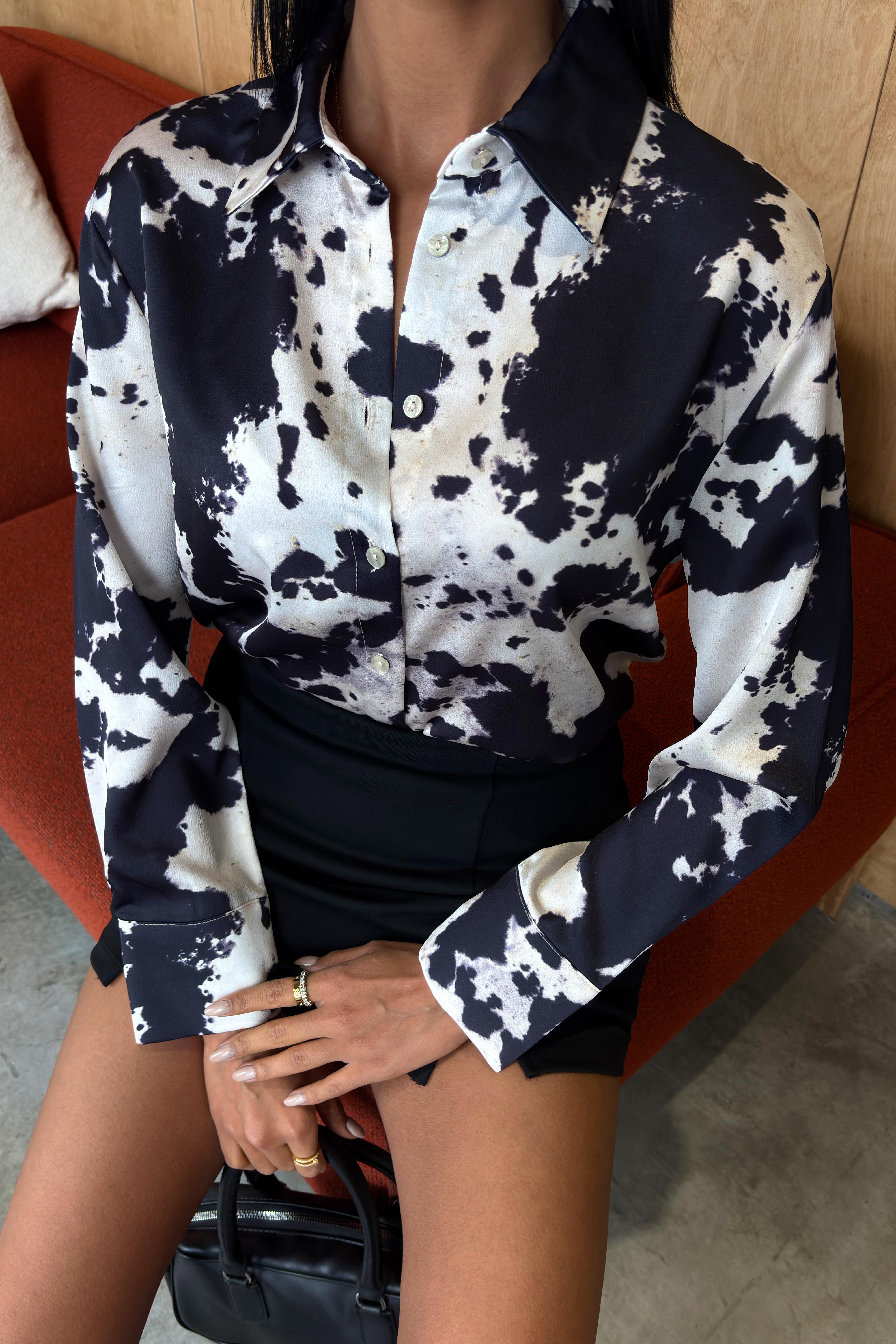 Batik Desenli Chanel Saten Gömlek 3467 R9-D-K3