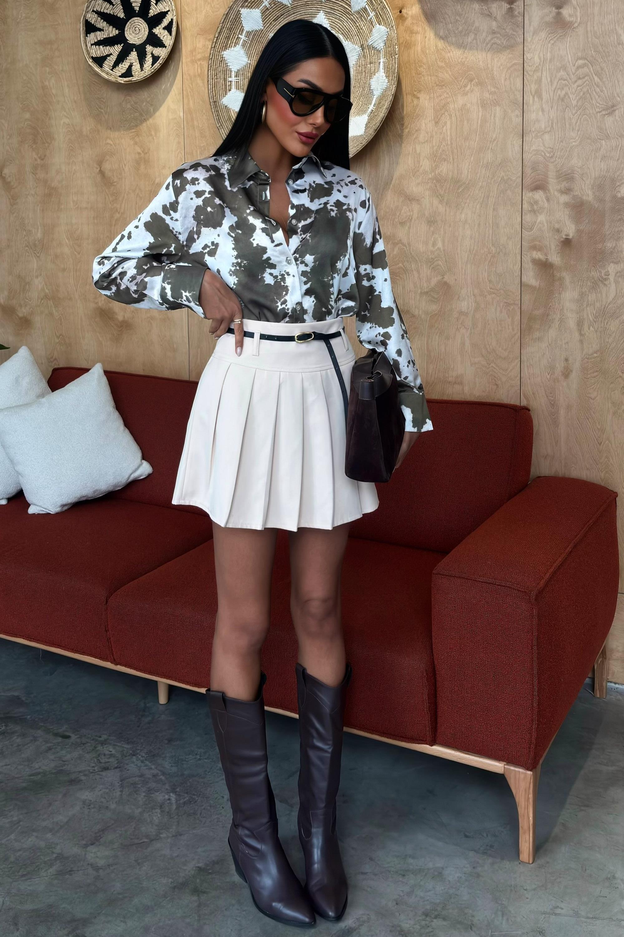 Batik Desenli Chanel Saten Gömlek 3467 R9-D-K3