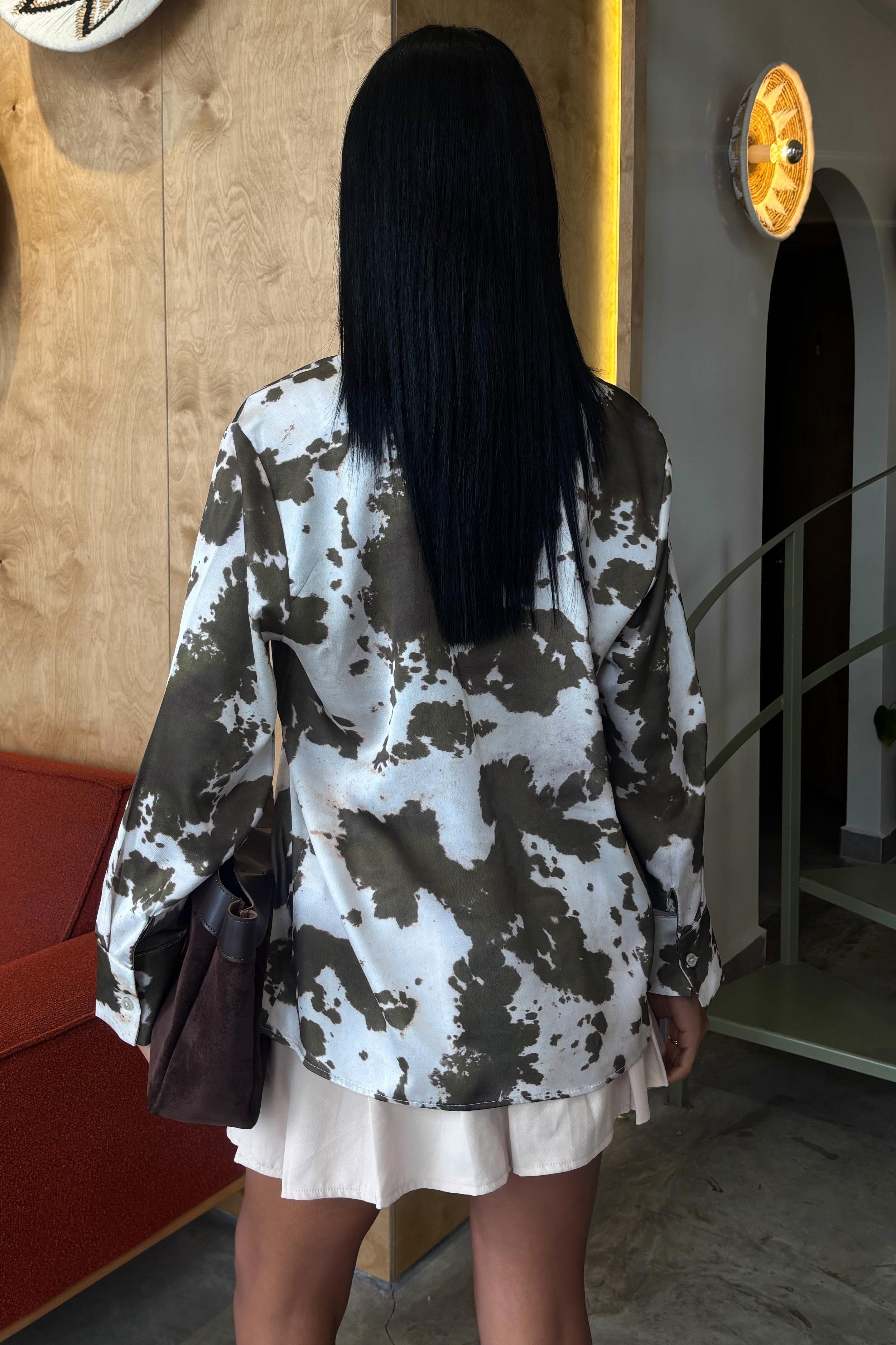 Batik Desenli Chanel Saten Gömlek 3467 R9-D-K3