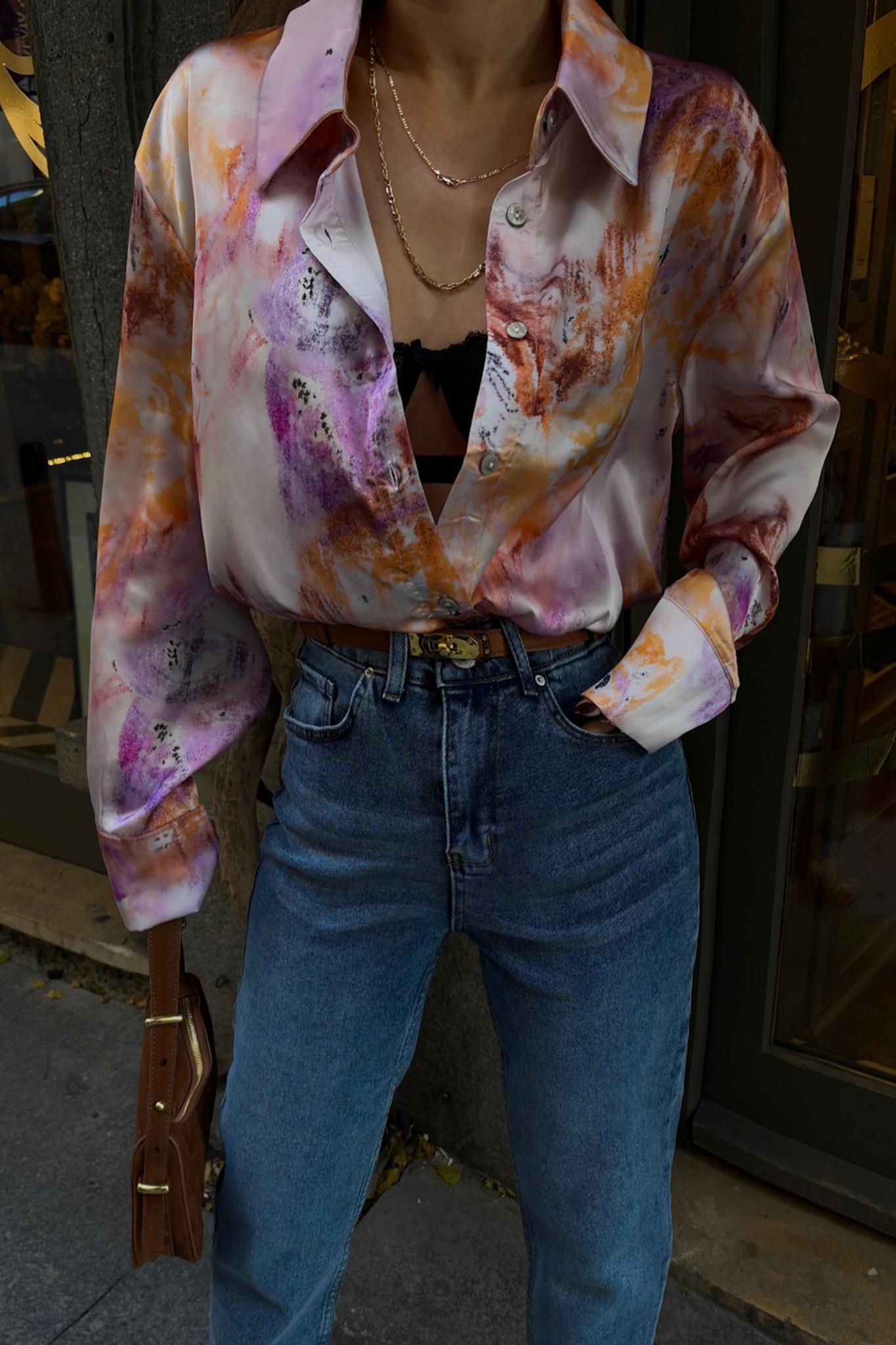 Batik Desenli Saten Gömlek 3409 R9-B-K2