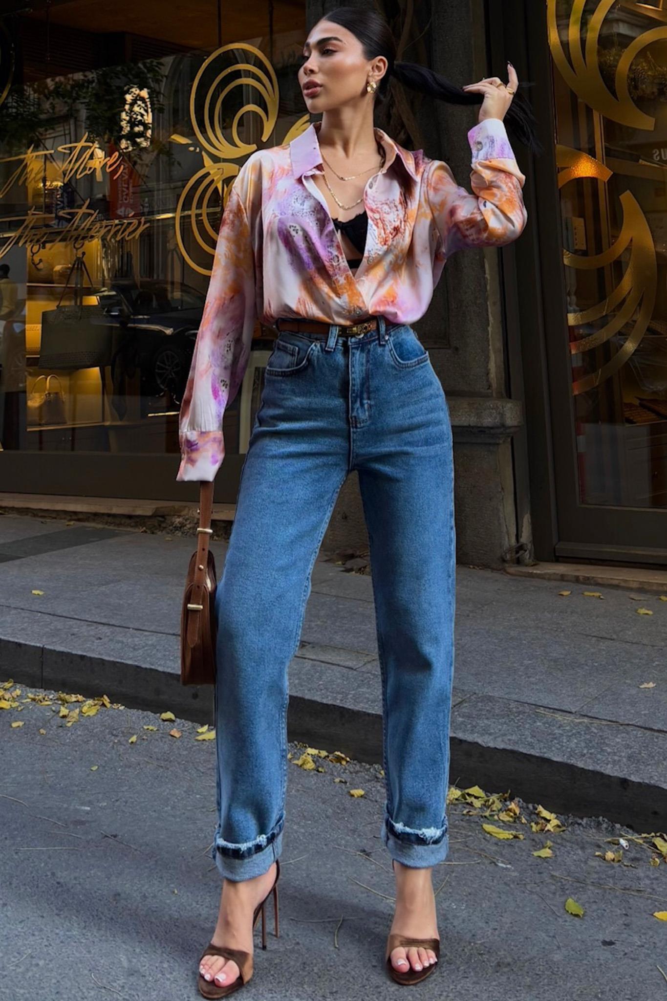 Batik Desenli Saten Gömlek 3409 R9-B-K2