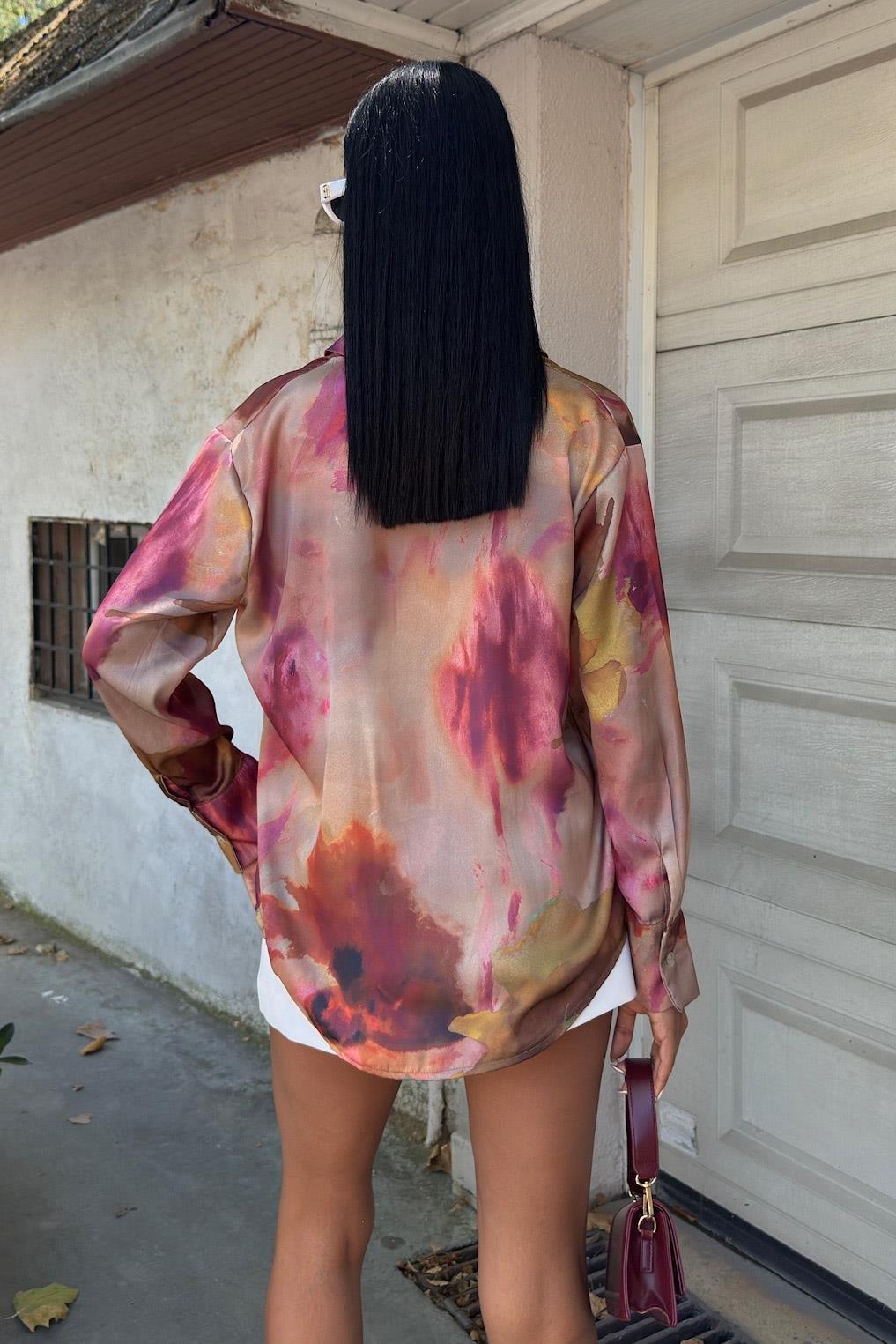 Batik Desenli Saten Gömlek 3445 R9-C-K2