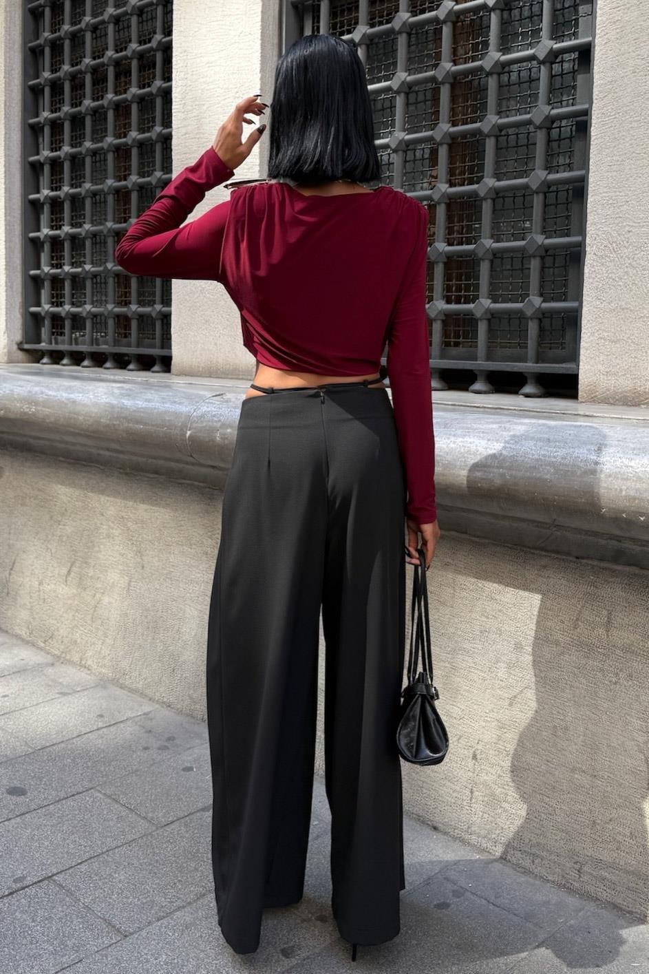 Bel Bağlama Detaylı Pileli Salaş Pantolon 0084 R9-G-K5