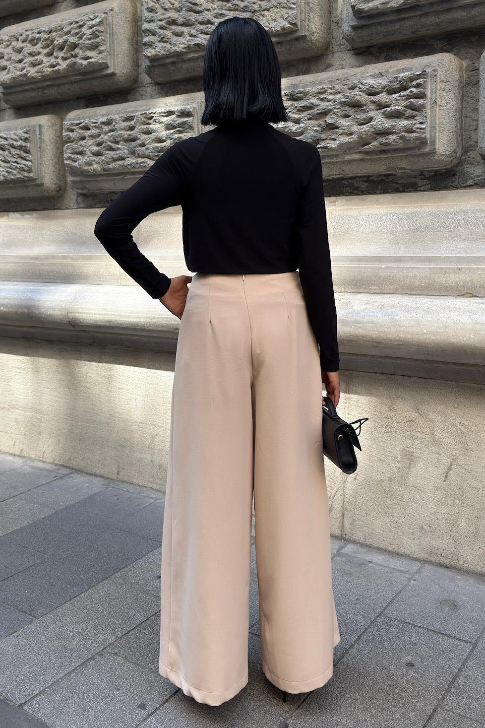 Bel Bağlama Detaylı Pileli Salaş Pantolon 0084 R9-G-K5