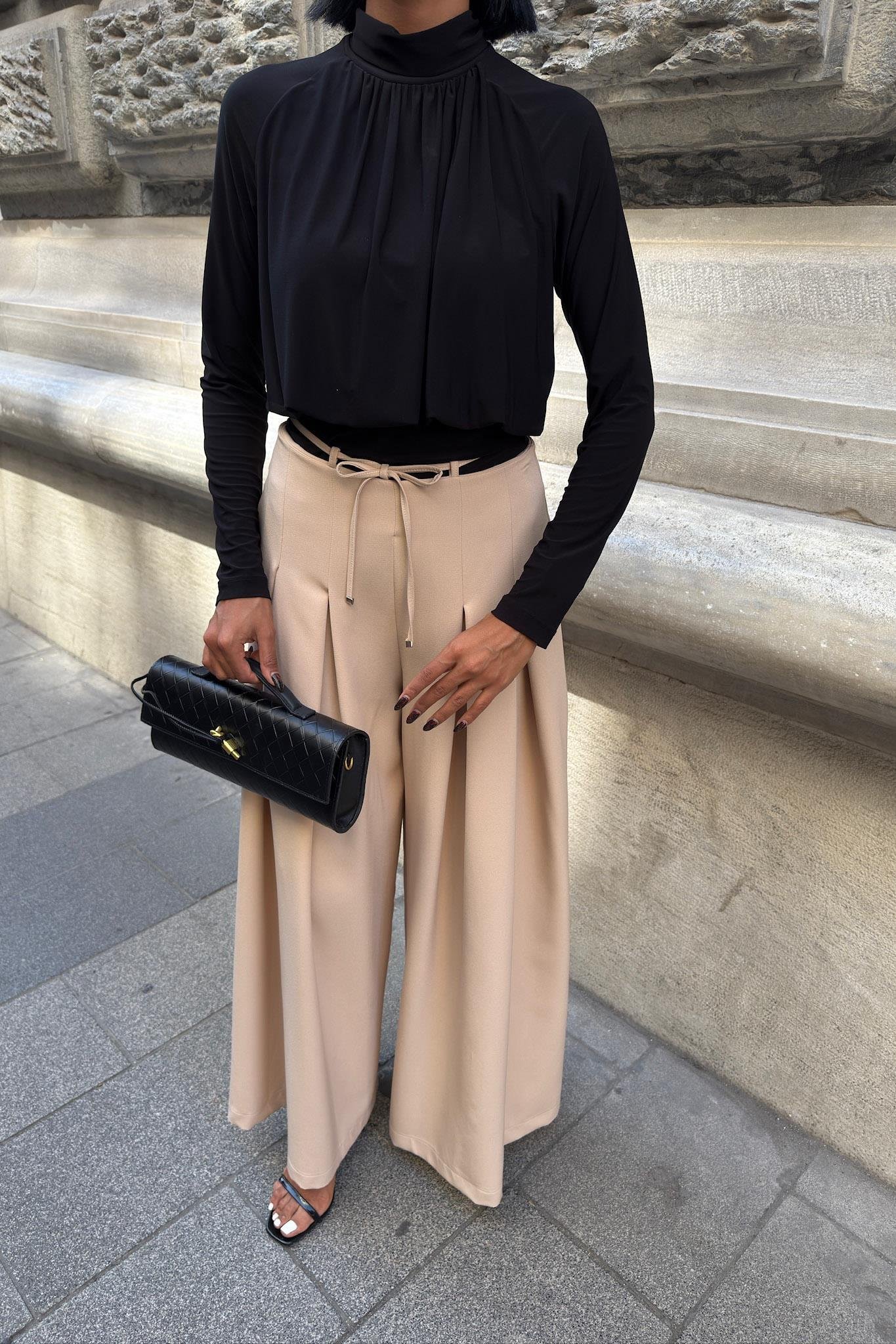 Bel Bağlama Detaylı Pileli Salaş Pantolon 0084 R9-G-K5